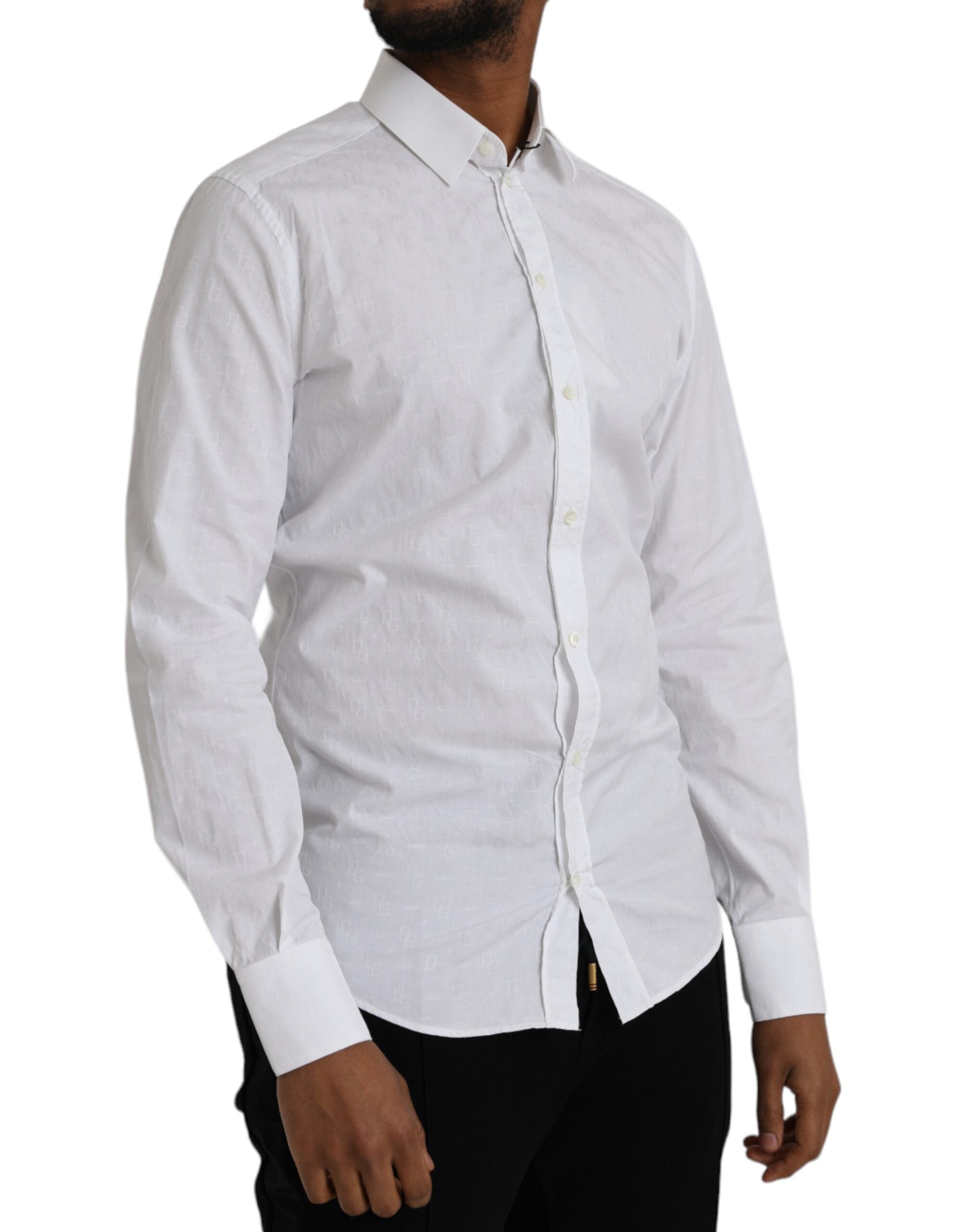 Dolce & Gabbana White Cotton Long Sleeve Dress GOLD Shirt -   -  Dolce & Gabbana.