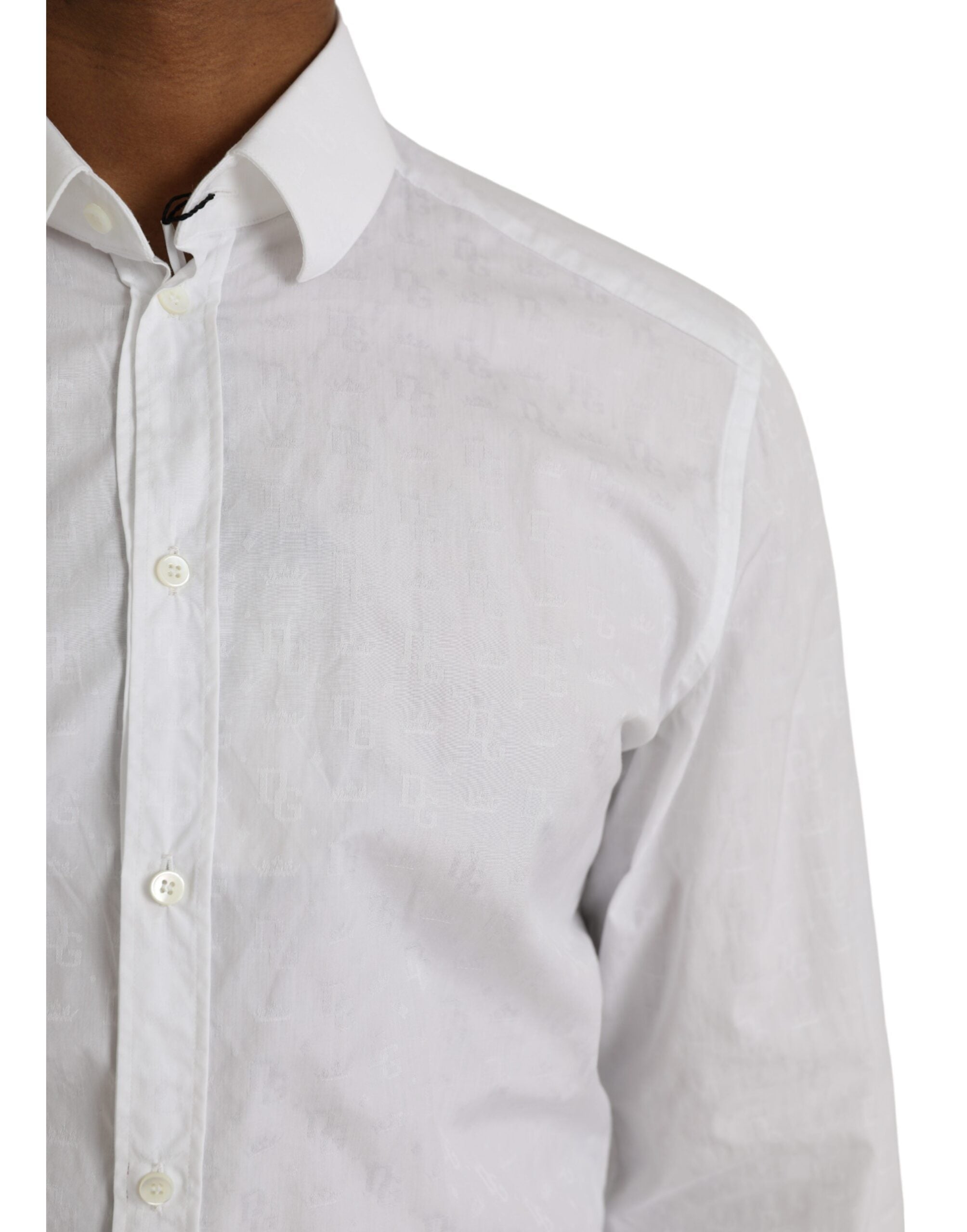 Dolce & Gabbana White Cotton Long Sleeve Dress GOLD Shirt -   -  Dolce & Gabbana.