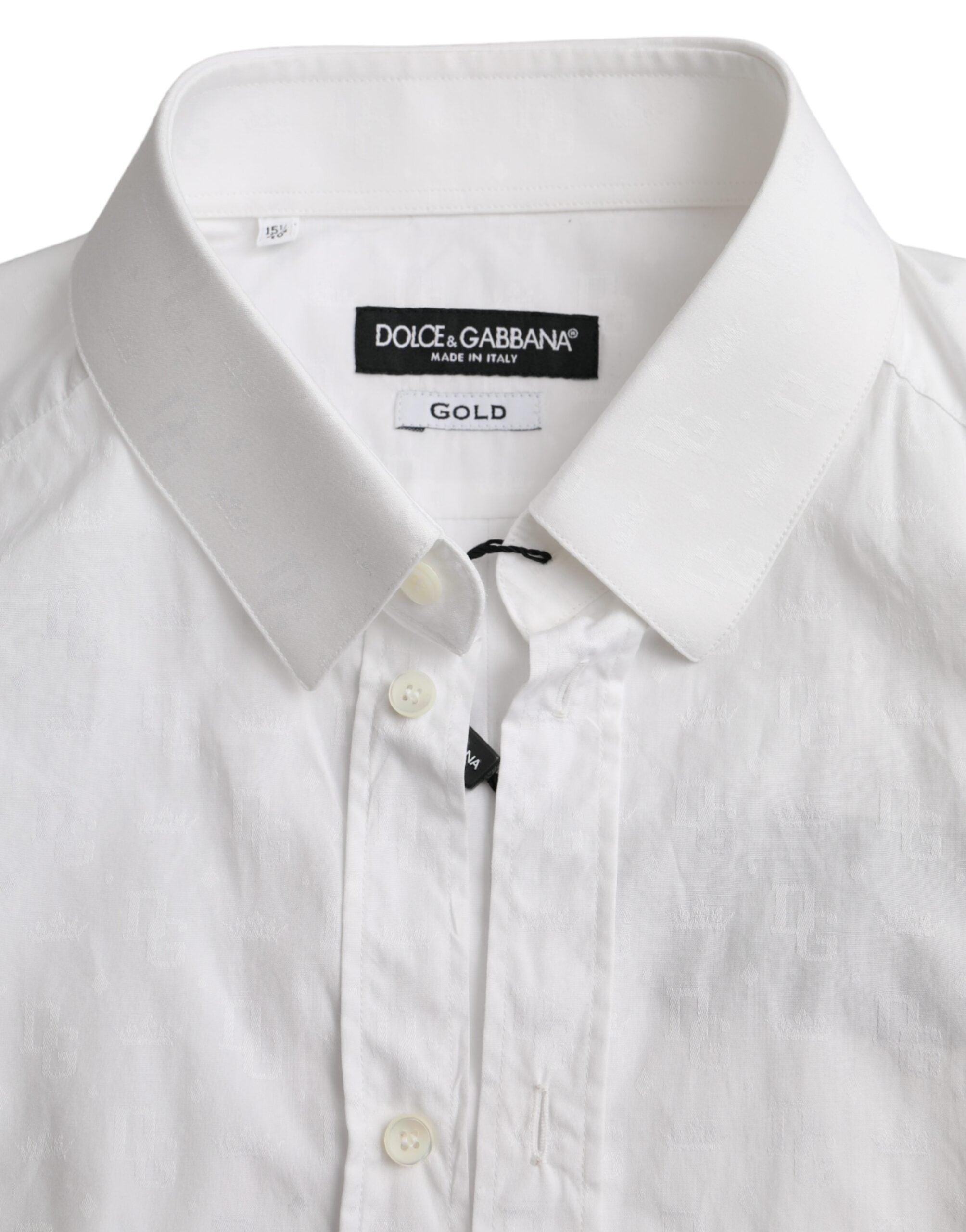 Dolce & Gabbana White Cotton Long Sleeve Dress GOLD Shirt -   -  Dolce & Gabbana.