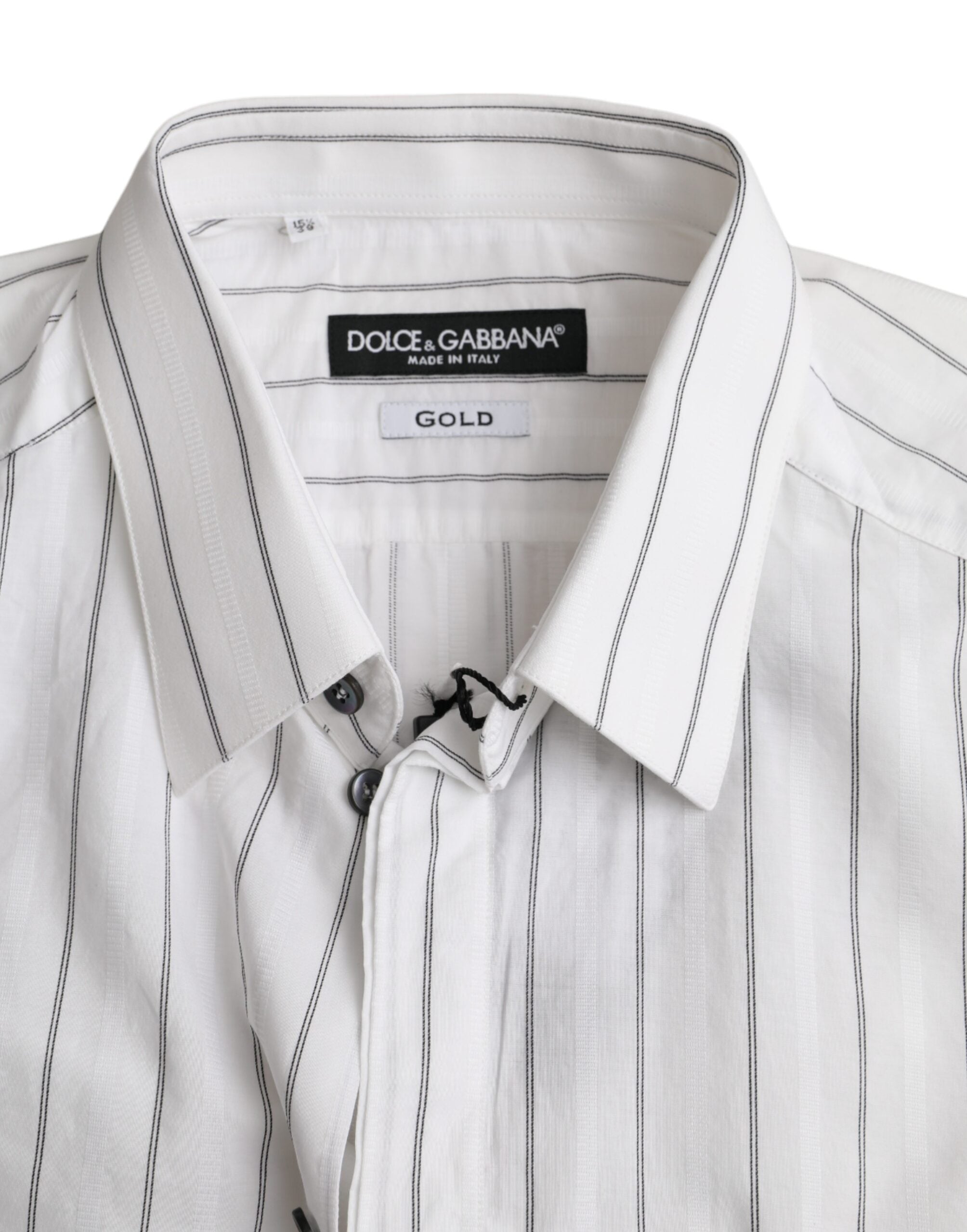 Dolce & Gabbana Black White Striped Formal Dress GOLD Shirt -   -  Dolce & Gabbana.