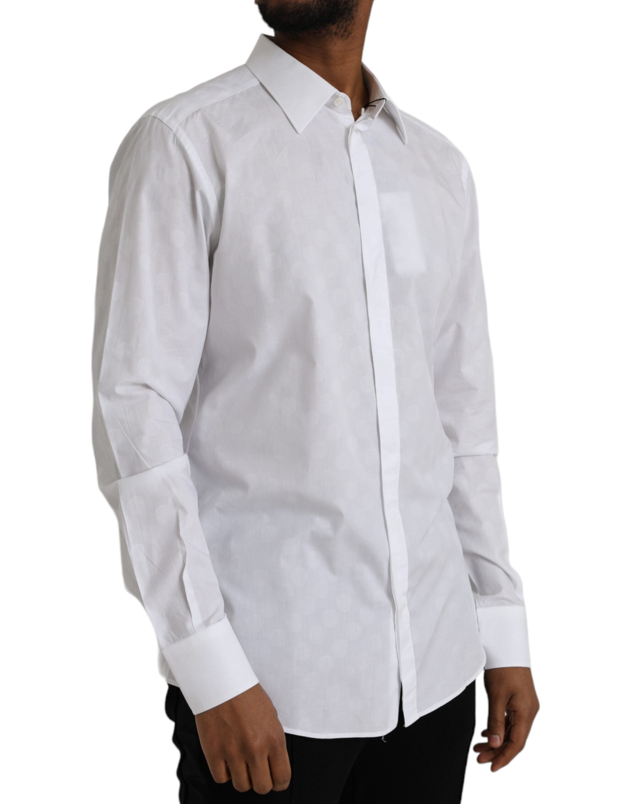 Dolce & Gabbana White Polka Dotted Cotton Dress GOLD Shirt -   -  Dolce & Gabbana.