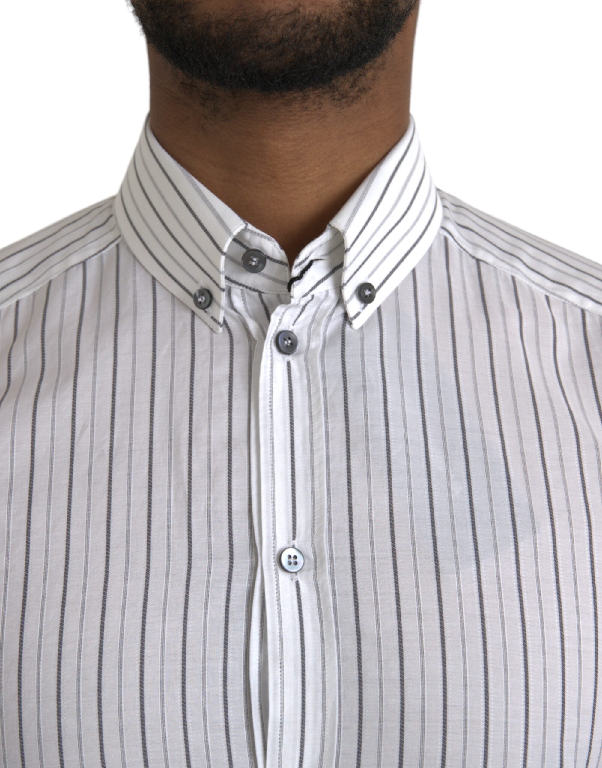Dolce & Gabbana Black White Striped Formal Dress GOLD Shirt -   -  Dolce & Gabbana.