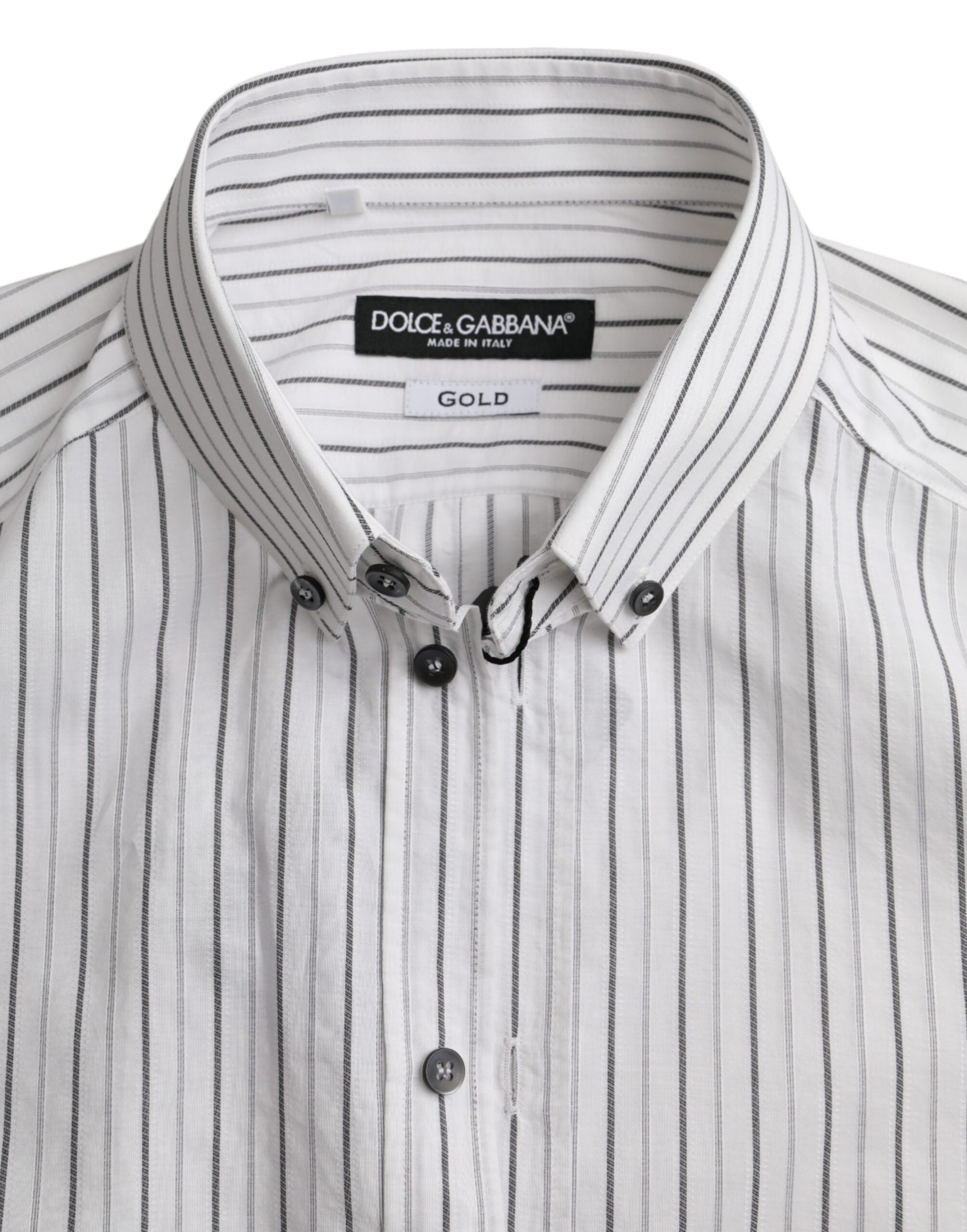 Dolce & Gabbana Black White Striped Formal Dress GOLD Shirt -   -  Dolce & Gabbana.