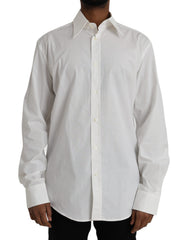 Dolce & Gabbana White Cotton Dress Slim Fit GOLD Shirt -   -  Dolce & Gabbana.