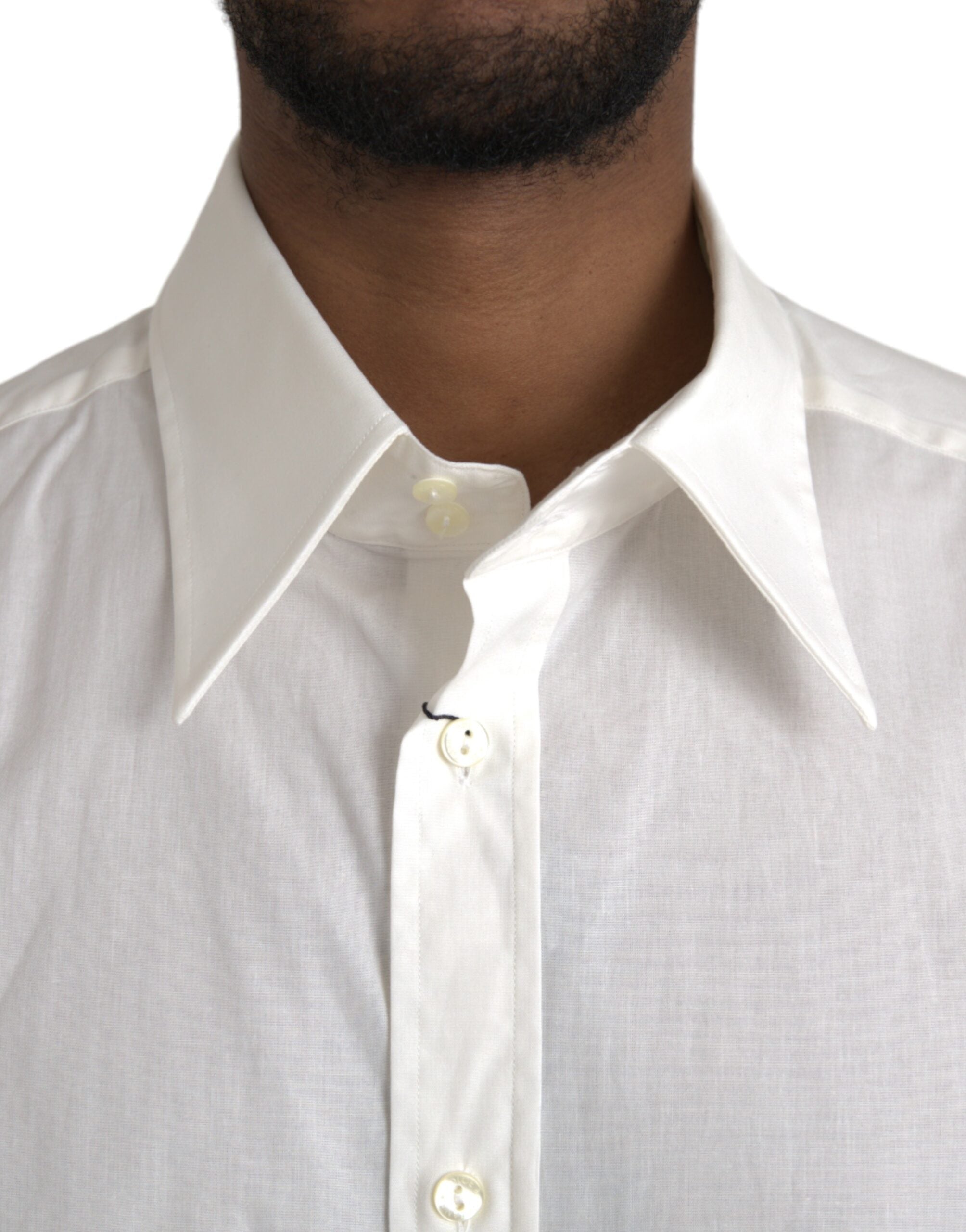 Dolce & Gabbana White Cotton Dress Slim Fit GOLD Shirt -   -  Dolce & Gabbana.
