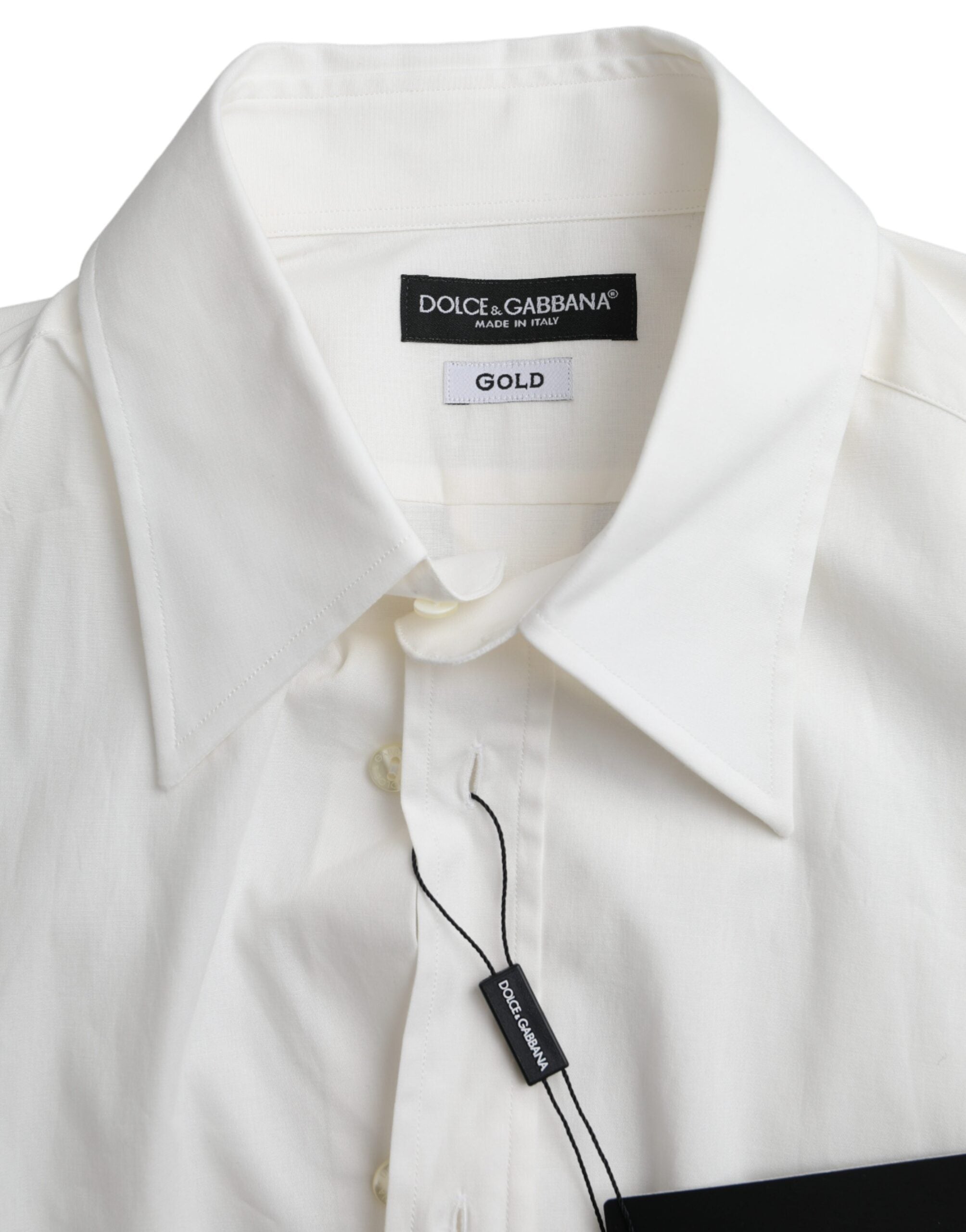 Dolce & Gabbana White Cotton Dress Slim Fit GOLD Shirt -   -  Dolce & Gabbana.