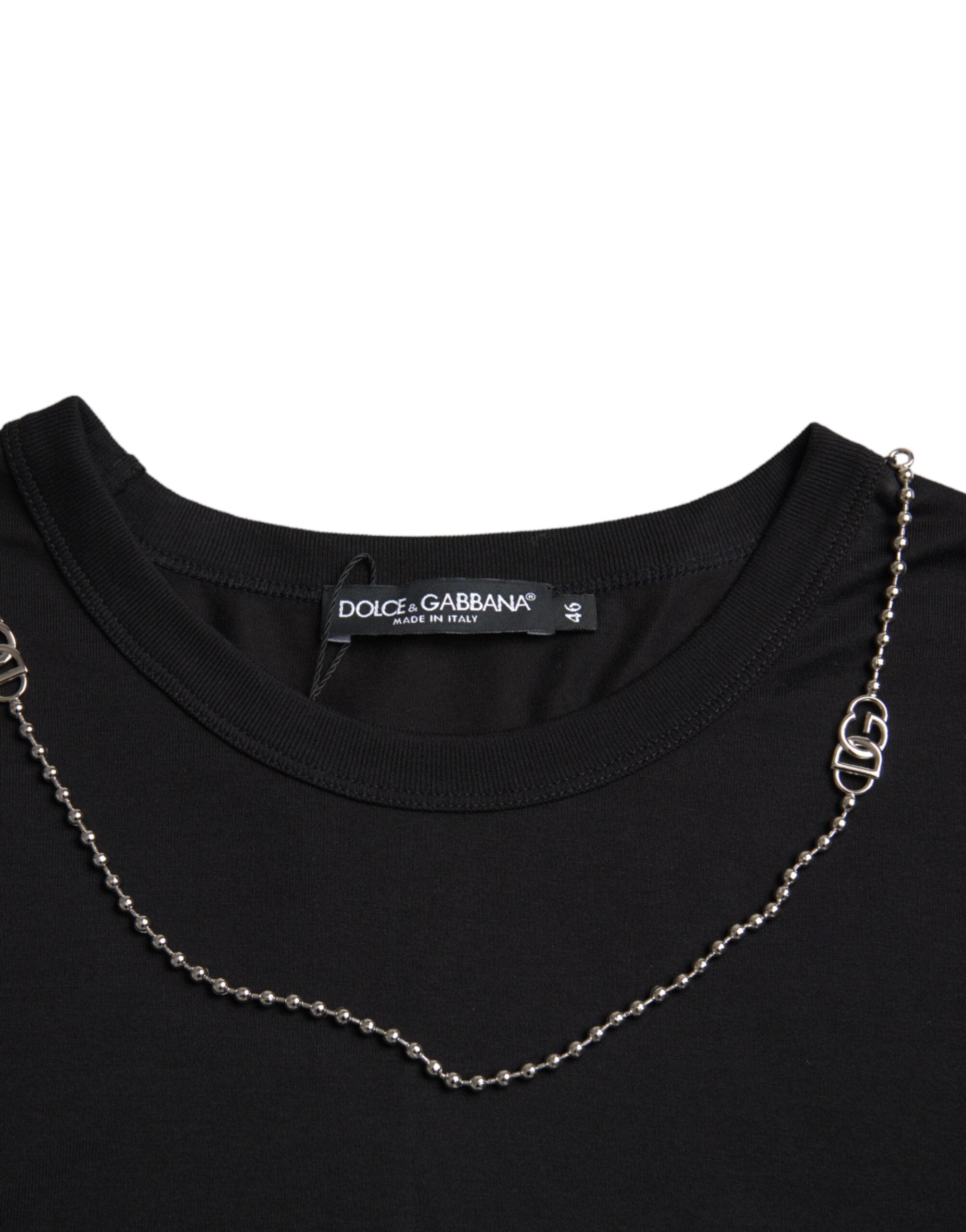 Dolce & Gabbana Black Cotton Silver Chain Short Sleeve T-shirt -   -  Dolce & Gabbana.