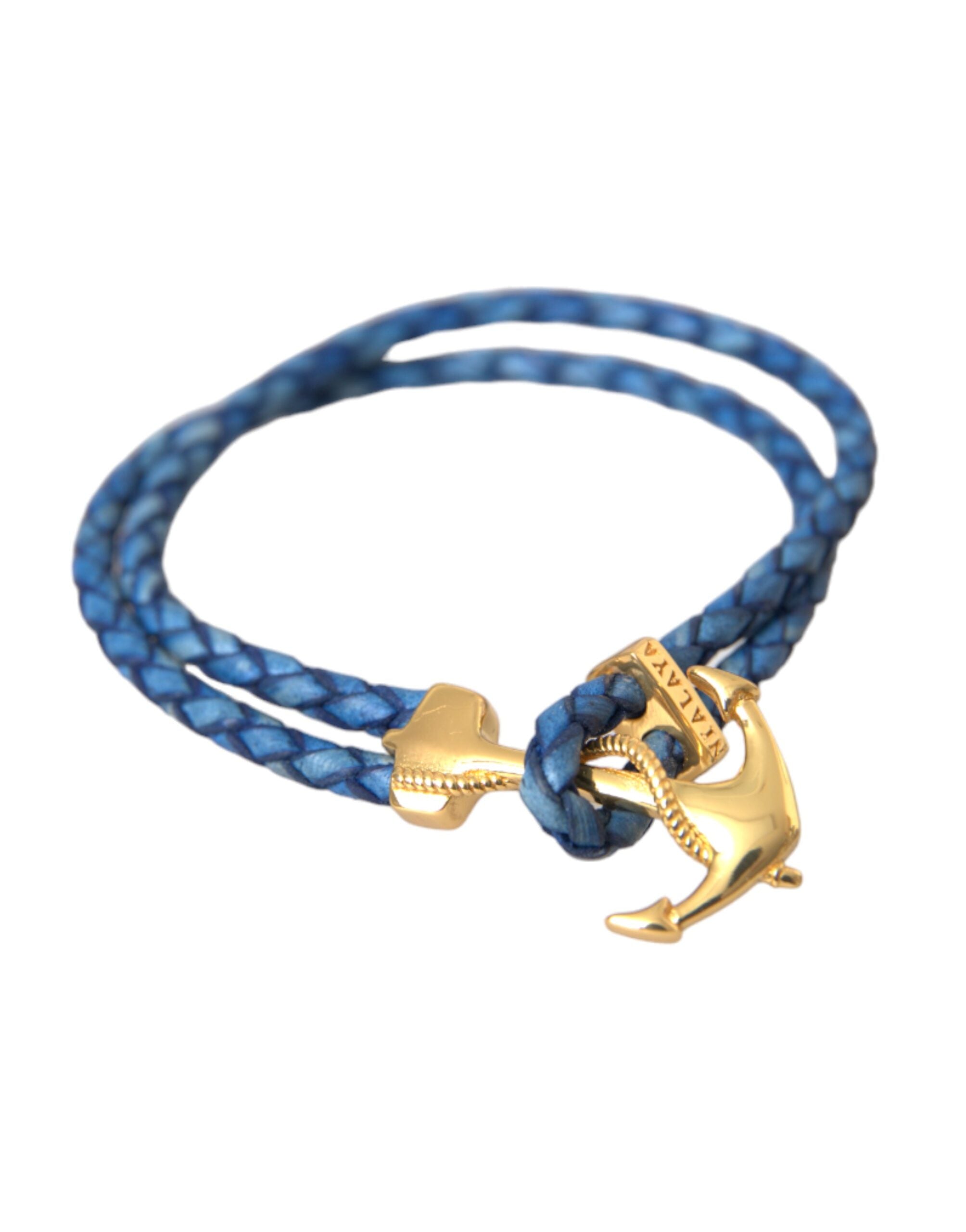 Nialaya Blue Gold Anchor 925 Silver Charm Bracelet Mens -   -  Nialaya.