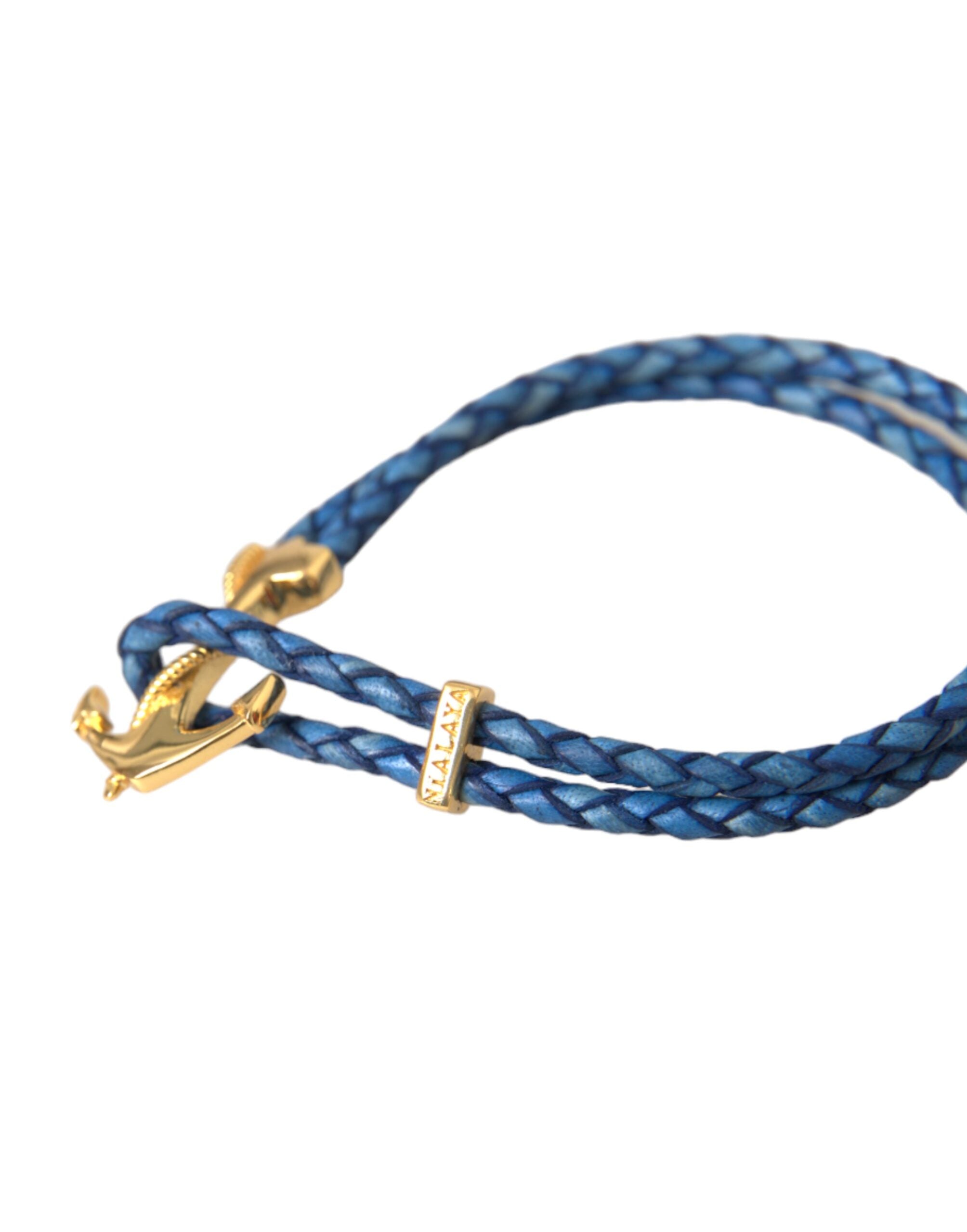 Nialaya Blue Gold Anchor 925 Silver Charm Bracelet Mens -   -  Nialaya.