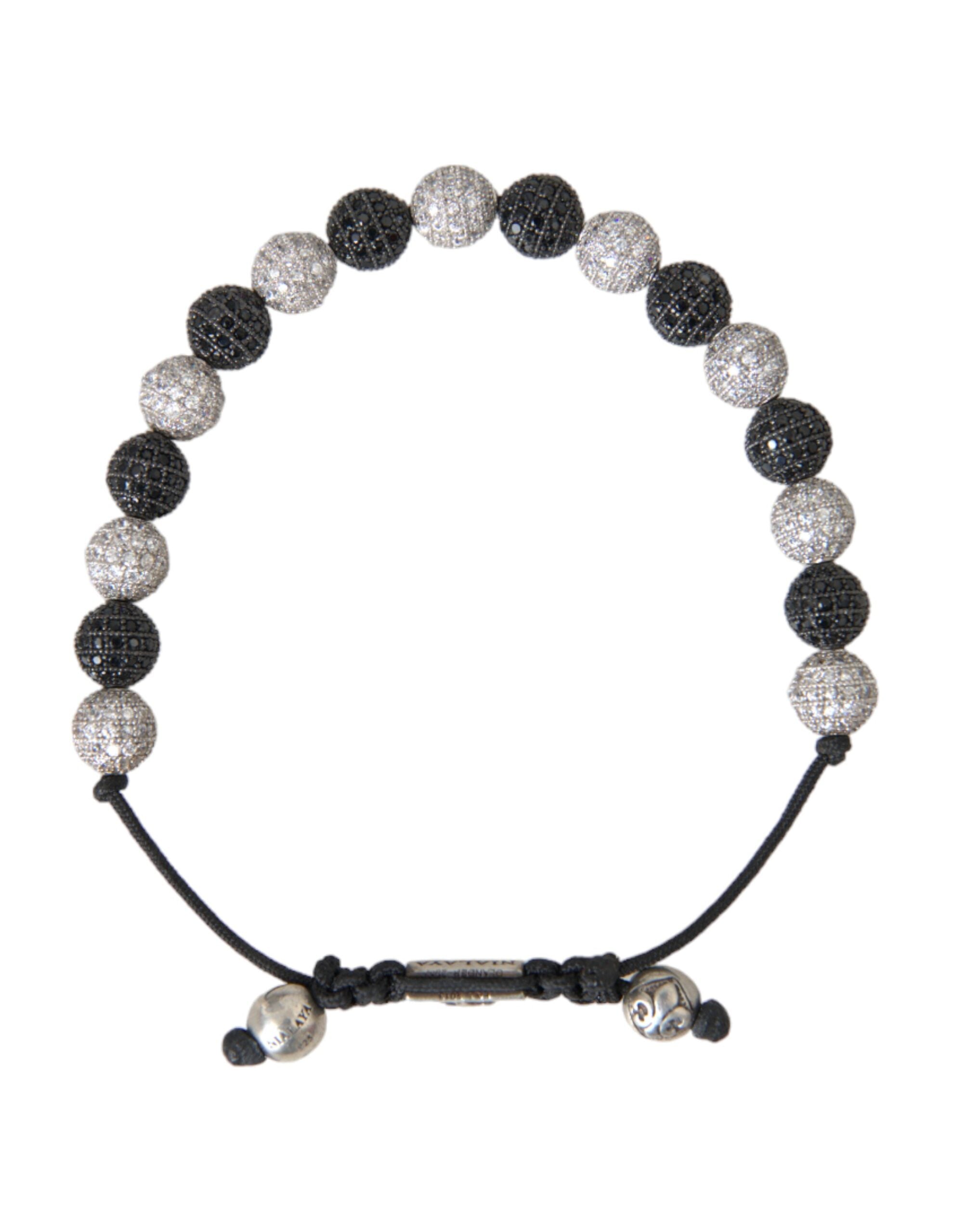 Nialaya CZ Crystal Ball Black White Beaded Bracelet -   -  Nialaya.
