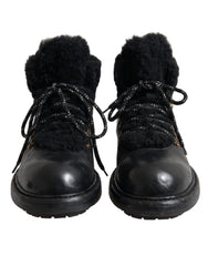 Dolce & Gabbana Black Leather Bernini Shearling Boots Shoes -   -  Dolce & Gabbana.