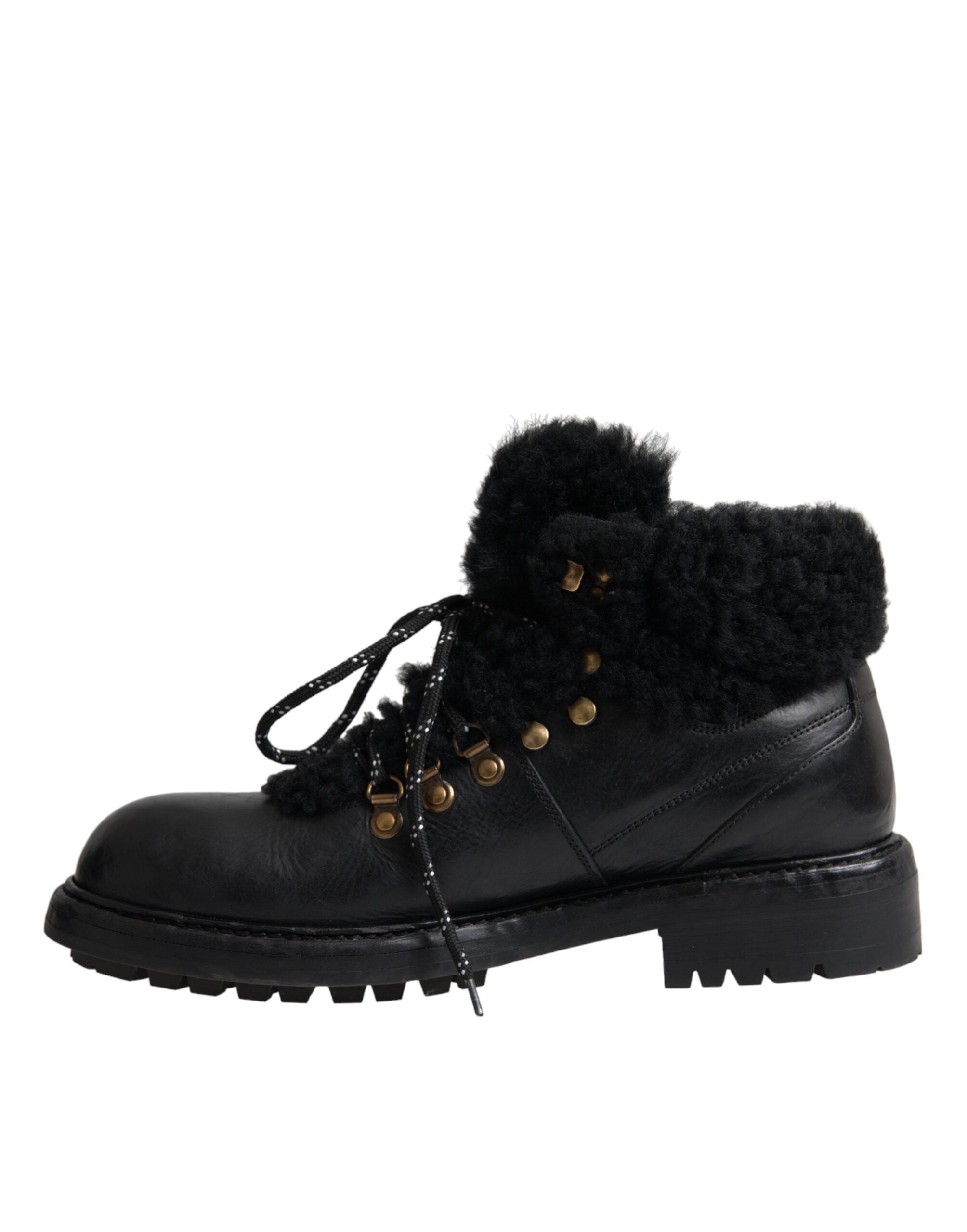 Dolce & Gabbana Black Leather Bernini Shearling Boots Shoes -   -  Dolce & Gabbana.