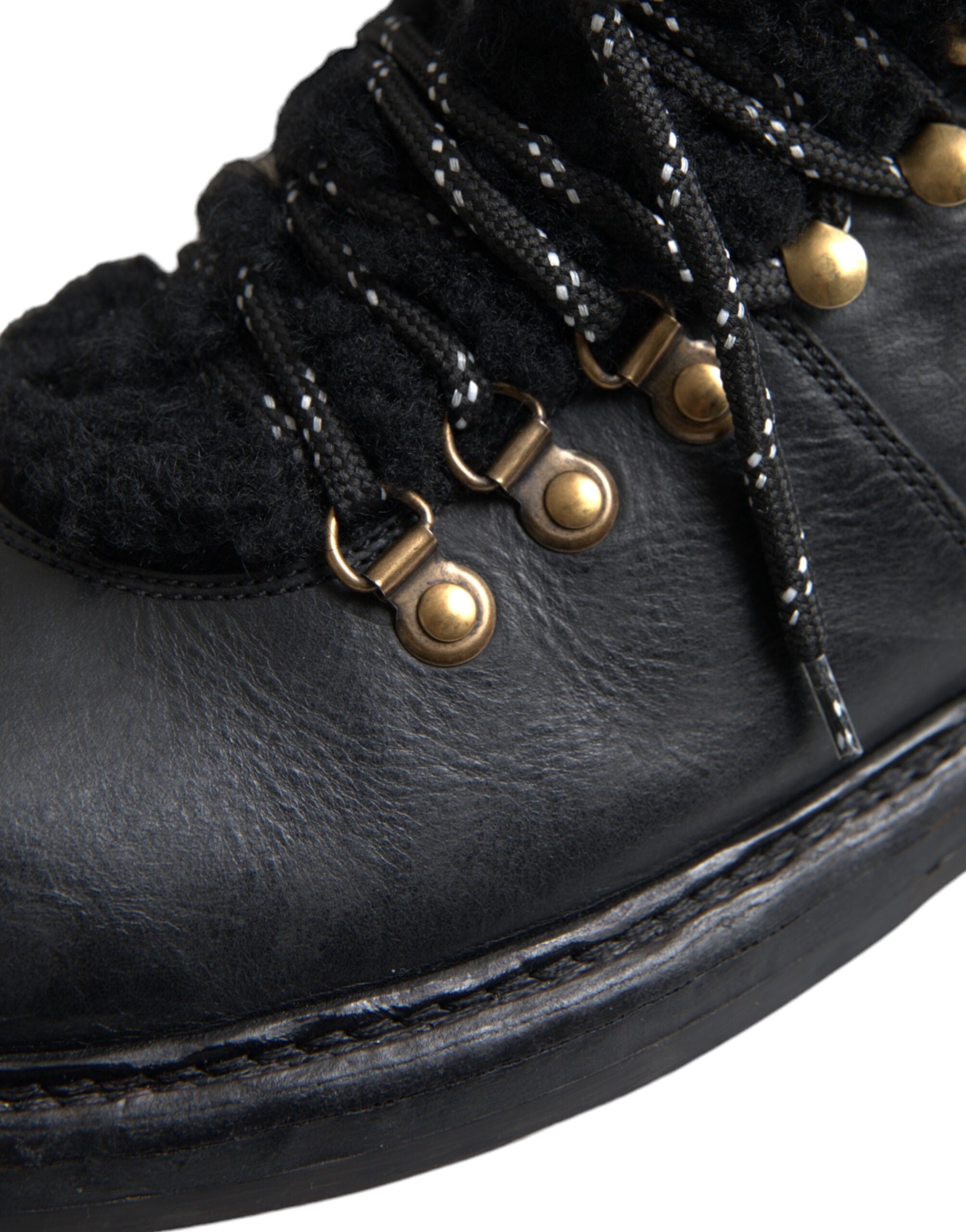 Dolce & Gabbana Black Leather Bernini Shearling Boots Shoes -   -  Dolce & Gabbana.