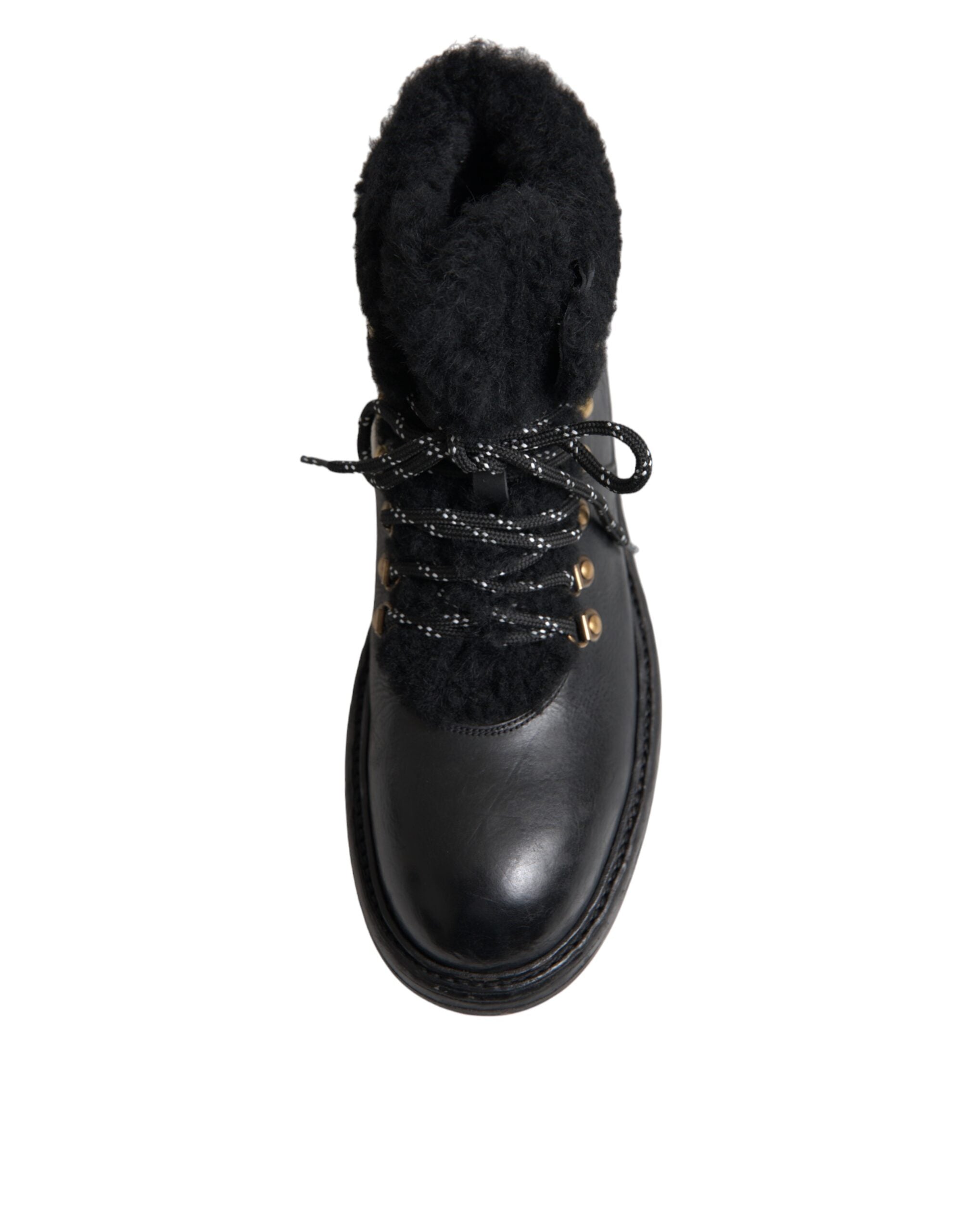 Dolce & Gabbana Black Leather Bernini Shearling Boots Shoes -   -  Dolce & Gabbana.