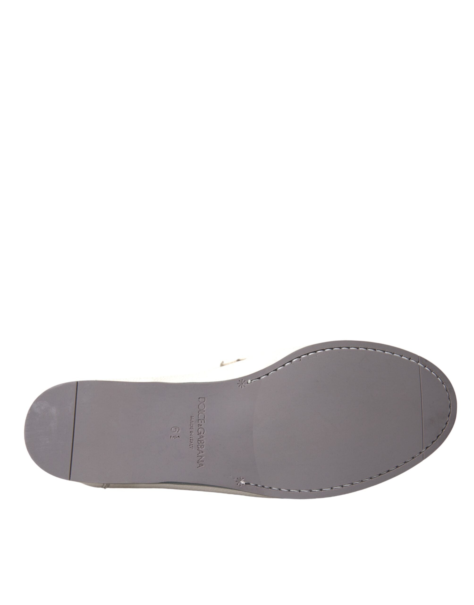Dolce & Gabbana White Gray Leather Slip Mocassin Shoes Loafer -   -  Dolce & Gabbana.