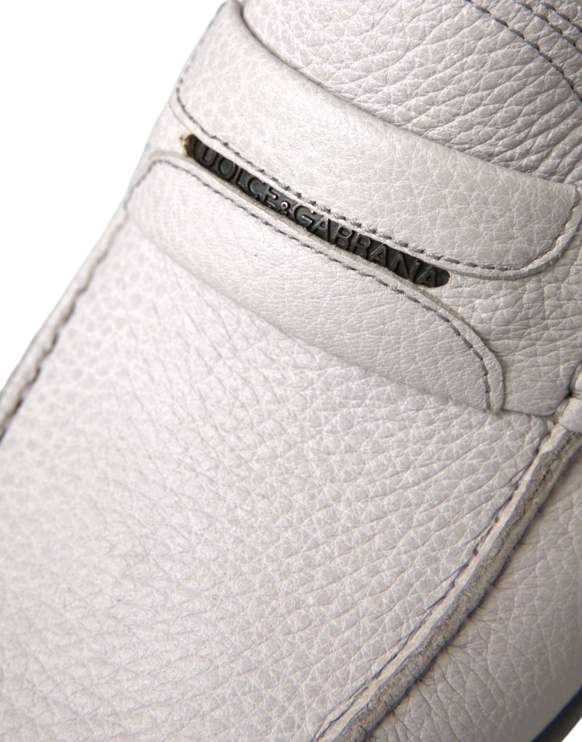 Dolce & Gabbana White Gray Leather Slip Mocassin Shoes Loafer -   -  Dolce & Gabbana.