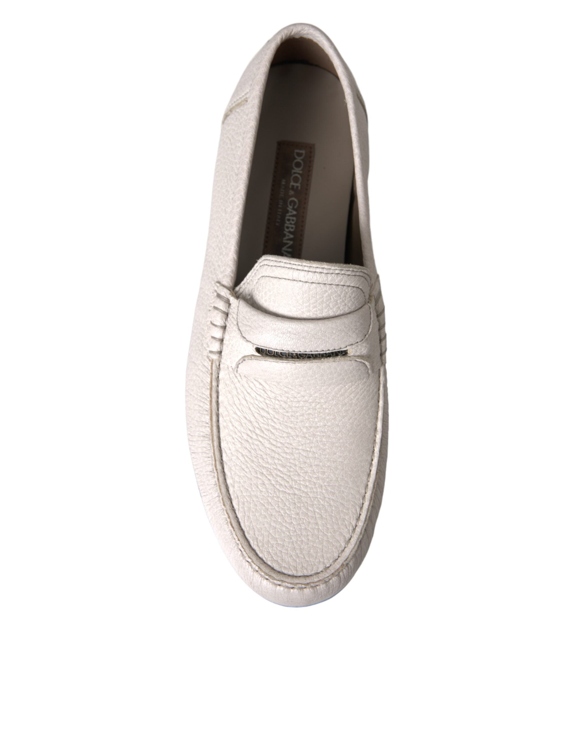 Dolce & Gabbana White Gray Leather Slip Mocassin Shoes Loafer -   -  Dolce & Gabbana.