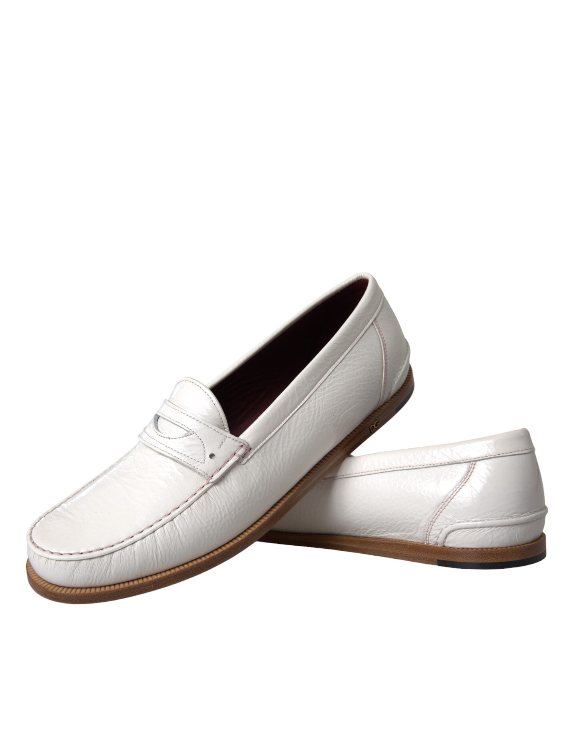 Dolce & Gabbana White Leather Slip On Mocassin Loafers Shoes -   -  Dolce & Gabbana.