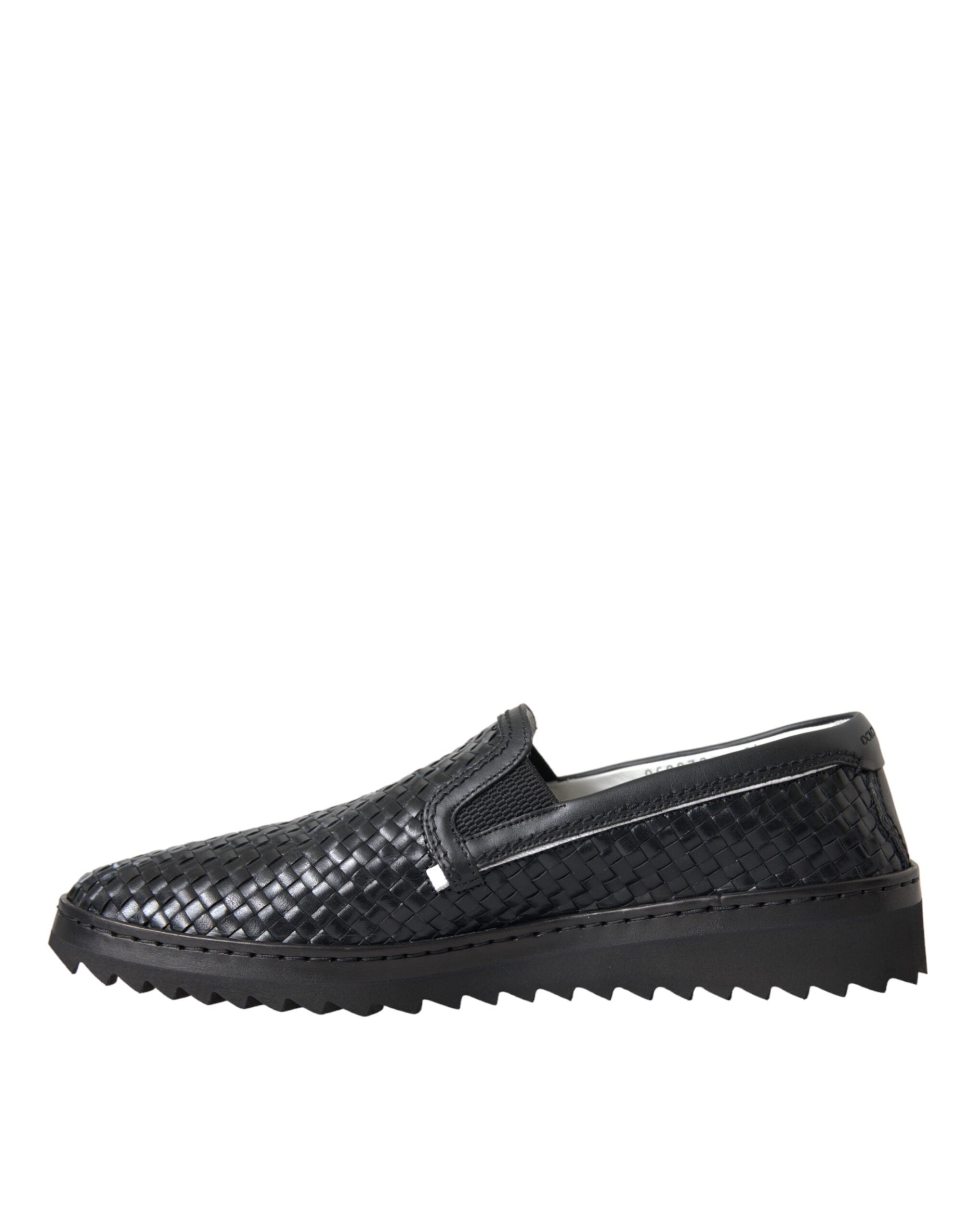 Dolce & Gabbana Black Woven Buffalo Leather Men Loafers Shoes -   -  Dolce & Gabbana.