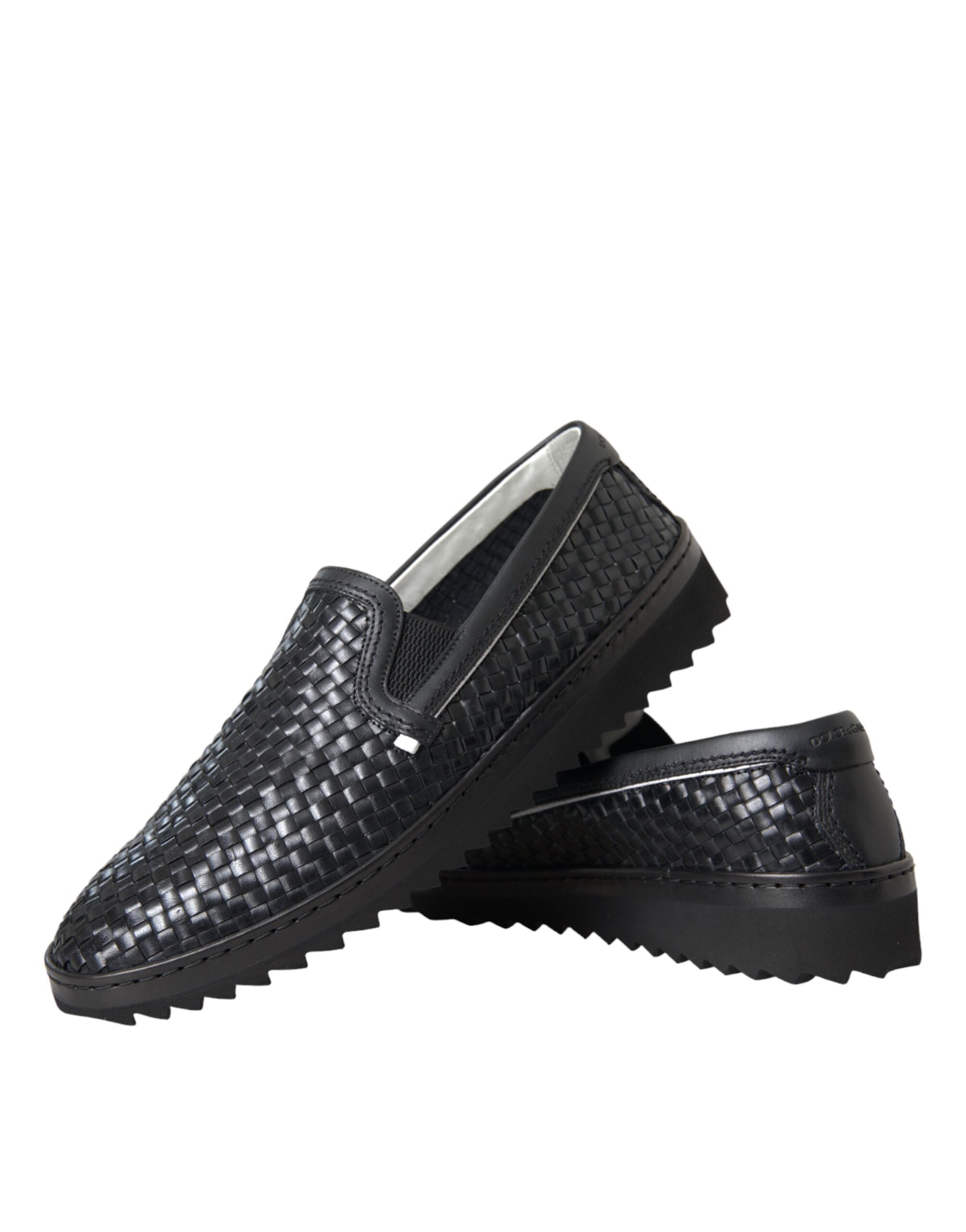 Dolce & Gabbana Black Woven Buffalo Leather Men Loafers Shoes -   -  Dolce & Gabbana.