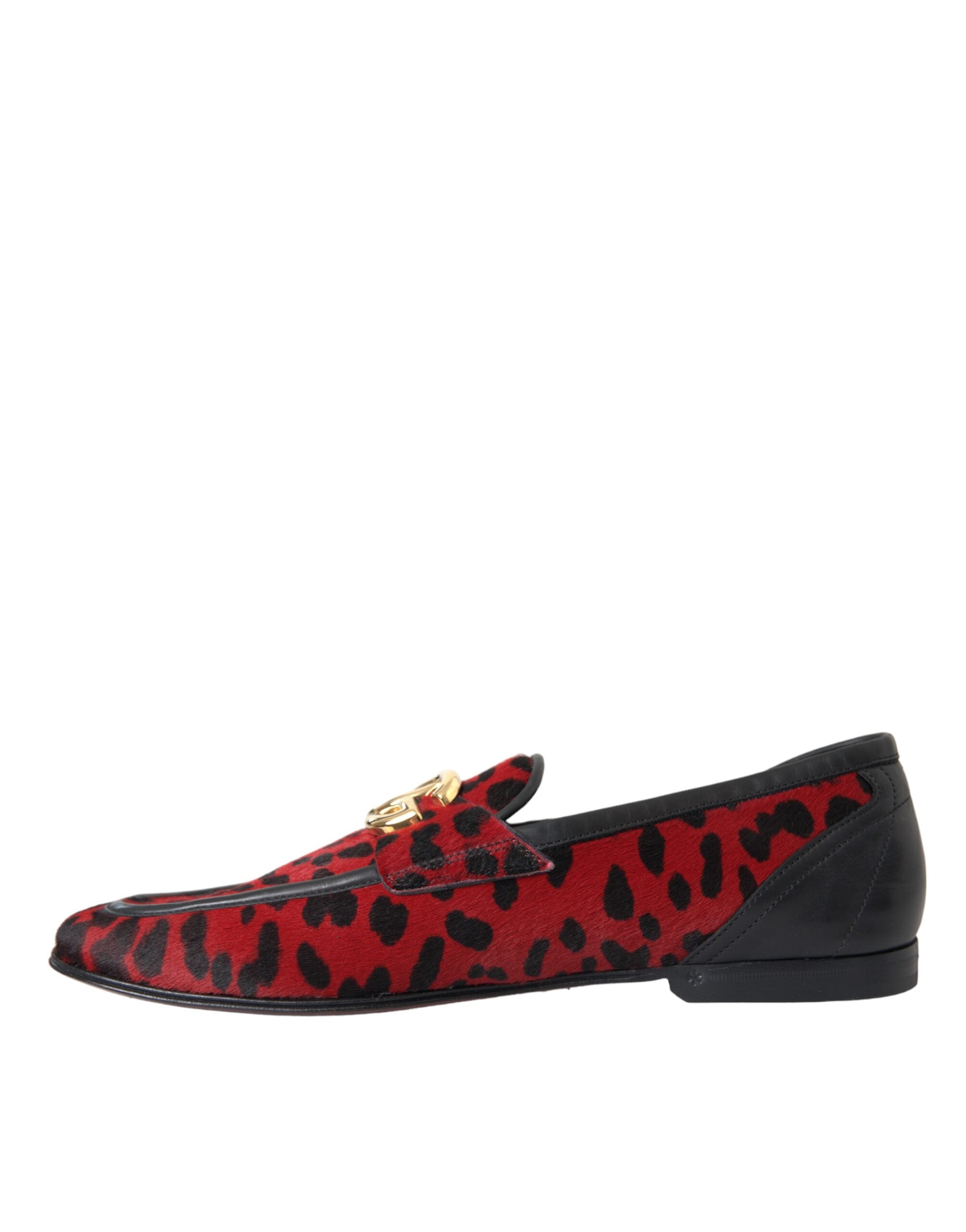 Dolce & Gabbana Red Black Leopard DG Loafers Formal Men Shoes -   -  Dolce & Gabbana.