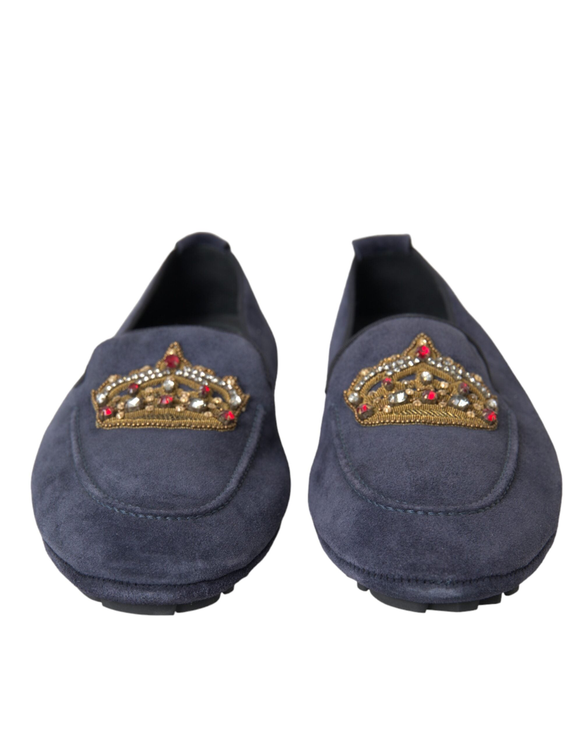 Dolce & Gabbana Blue Leather Suede Crystal Crown Loafers Shoes -   -  Dolce & Gabbana.