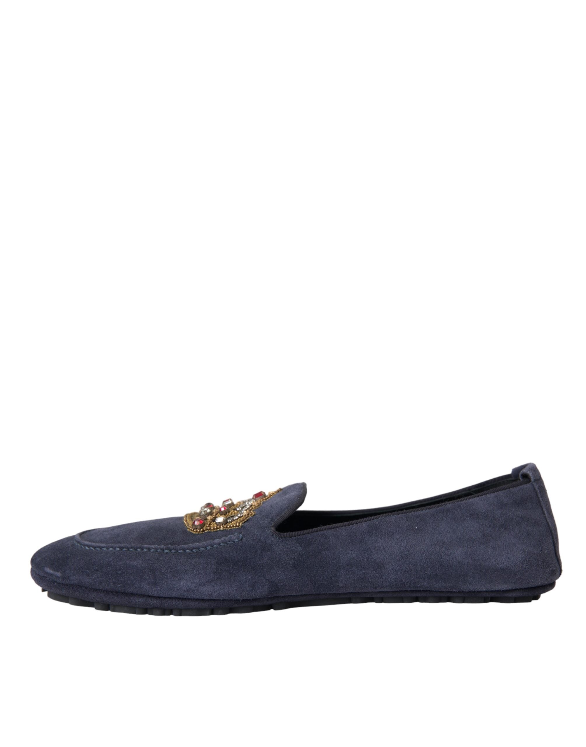 Dolce & Gabbana Blue Leather Suede Crystal Crown Loafers Shoes -   -  Dolce & Gabbana.