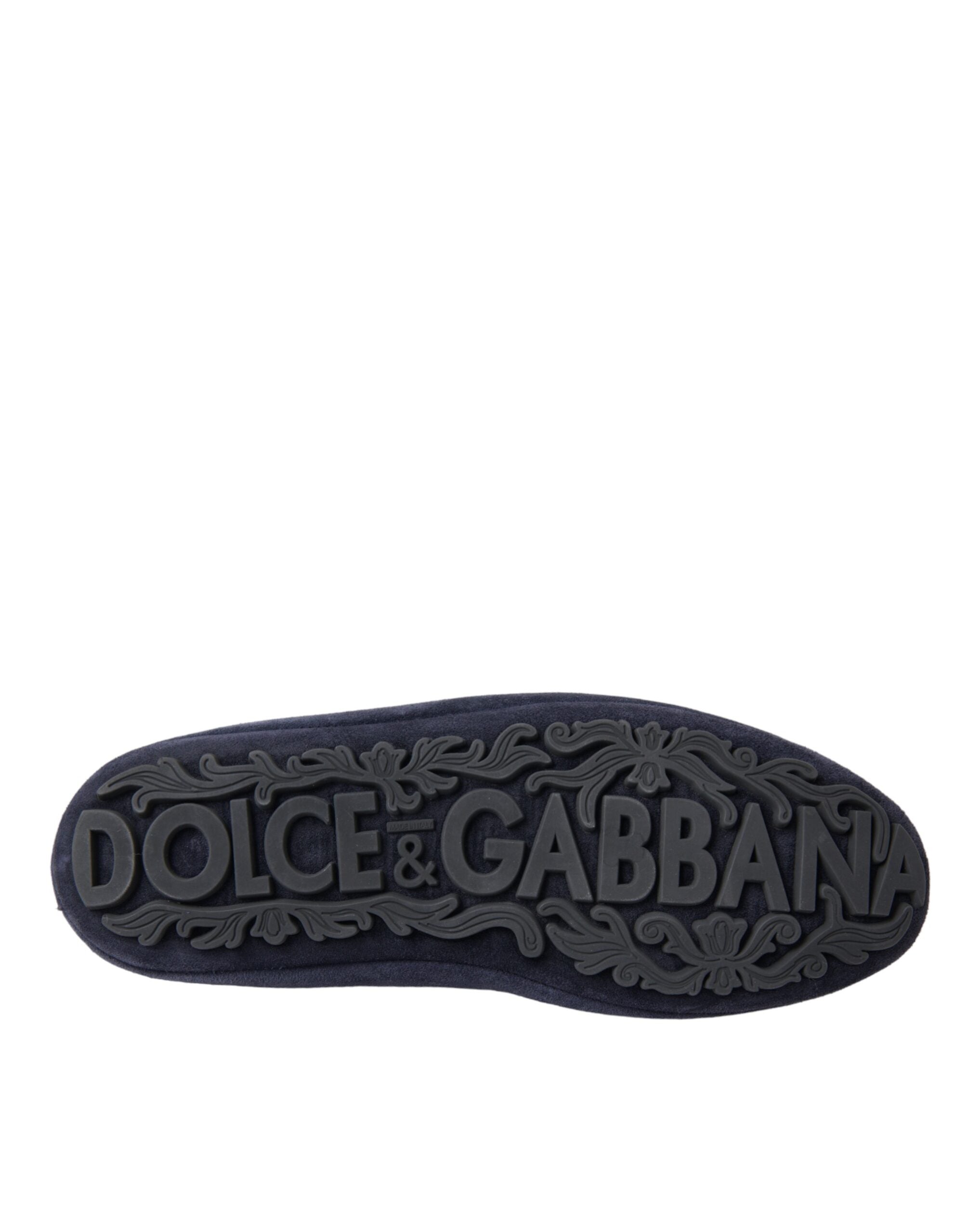 Dolce & Gabbana Blue Leather Suede Crystal Crown Loafers Shoes -   -  Dolce & Gabbana.