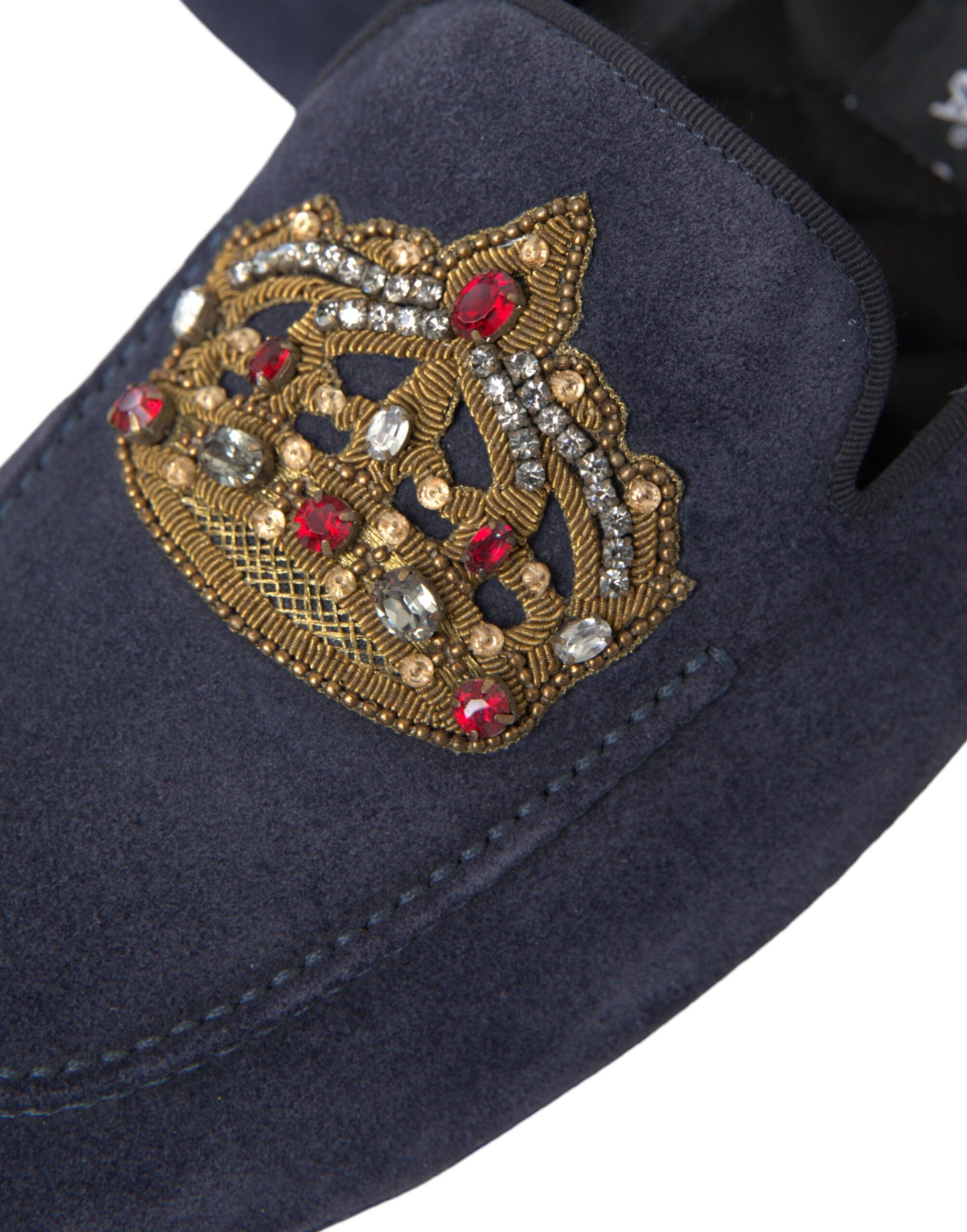 Dolce & Gabbana Blue Leather Suede Crystal Crown Loafers Shoes -   -  Dolce & Gabbana.