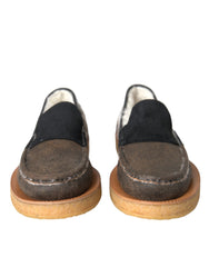 Dolce & Gabbana Brown Black Fur Leather Loafers Men Shoes -   -  Dolce & Gabbana.