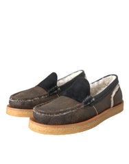 Dolce & Gabbana Brown Black Fur Leather Loafers Men Shoes -   -  Dolce & Gabbana.