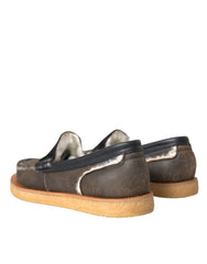 Dolce & Gabbana Brown Black Fur Leather Loafers Men Shoes -   -  Dolce & Gabbana.