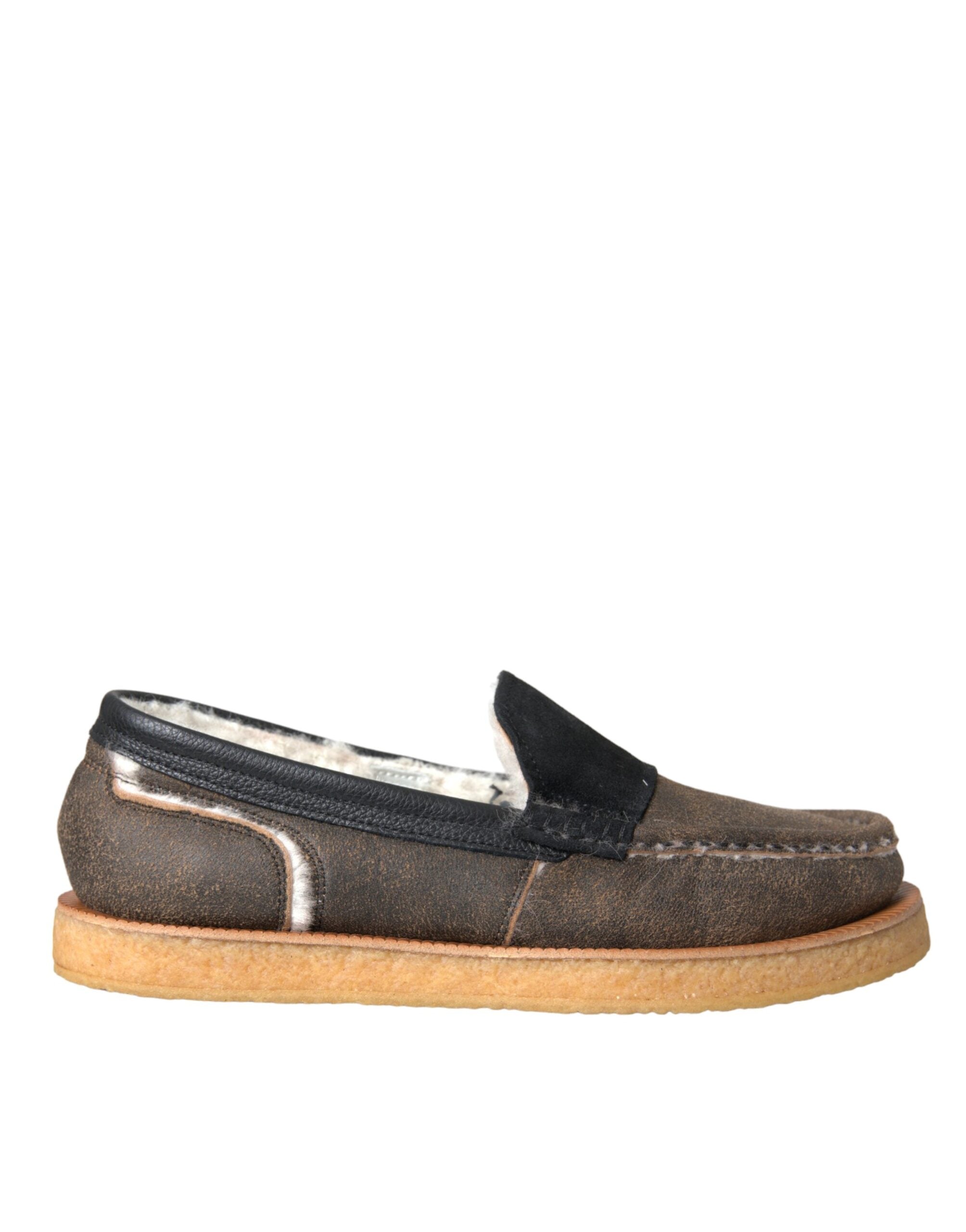Dolce & Gabbana Brown Black Fur Leather Loafers Men Shoes -   -  Dolce & Gabbana.