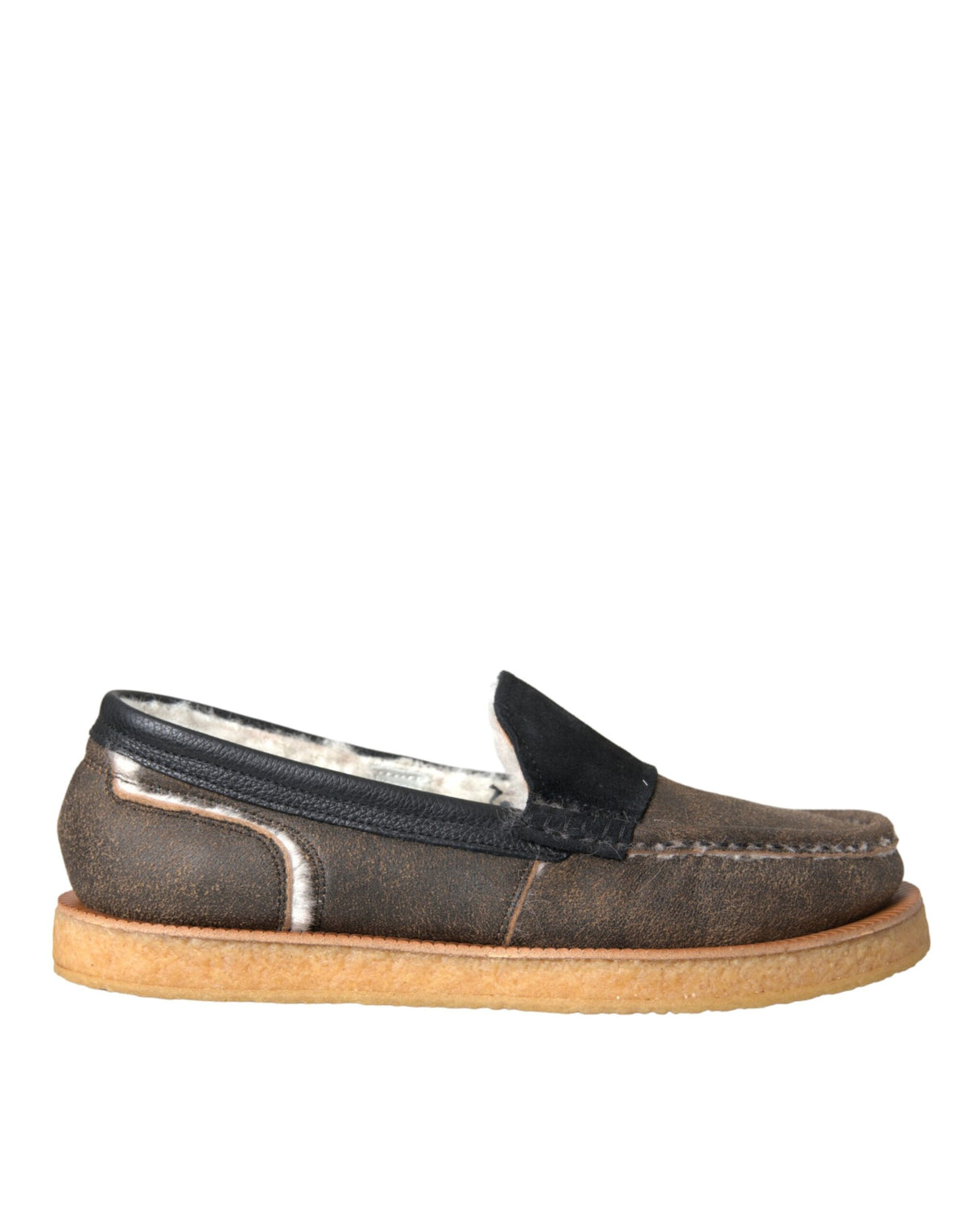 Dolce & Gabbana Brown Black Fur Leather Loafers Men Shoes -   -  Dolce & Gabbana.