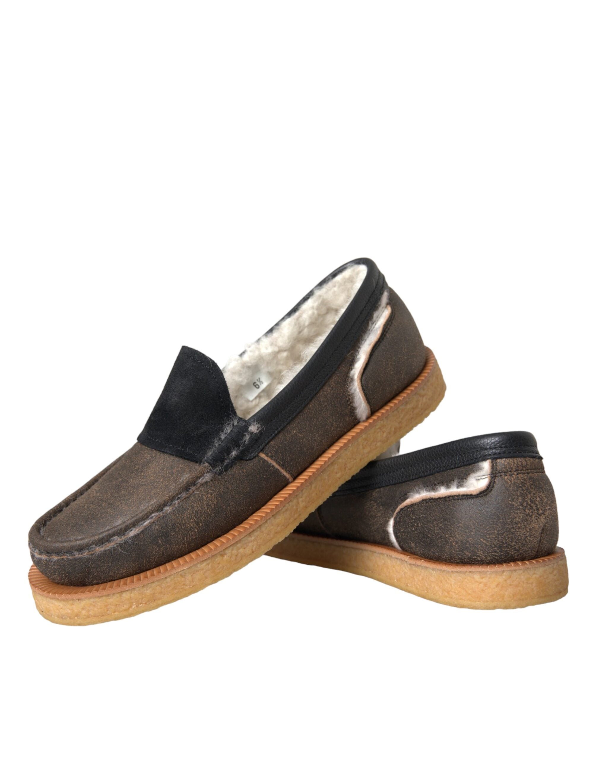 Dolce & Gabbana Brown Black Fur Leather Loafers Men Shoes -   -  Dolce & Gabbana.