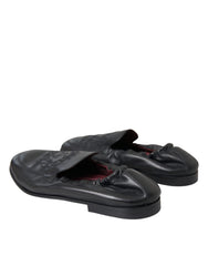 Dolce & Gabbana Black Logo Embroidered Leather Loafer Men Dress Shoes -   -  Dolce & Gabbana.