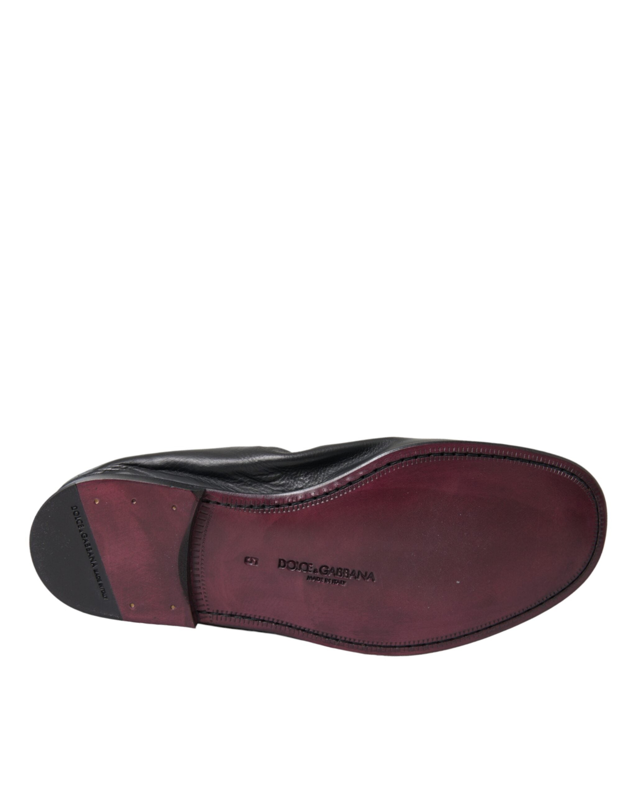 Dolce & Gabbana Black Logo Embroidered Leather Loafer Men Dress Shoes -   -  Dolce & Gabbana.