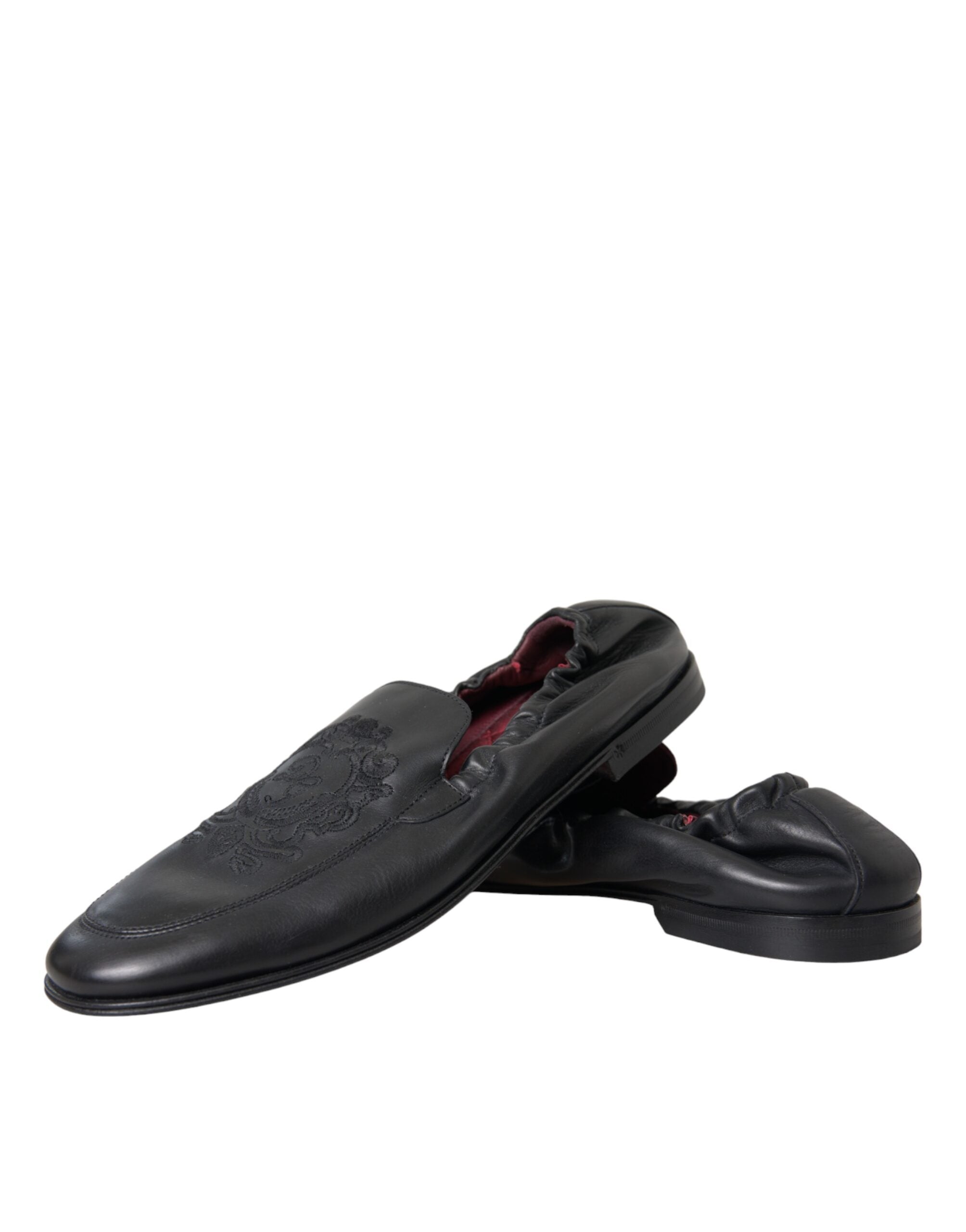 Dolce & Gabbana Black Logo Embroidered Leather Loafer Men Dress Shoes -   -  Dolce & Gabbana.
