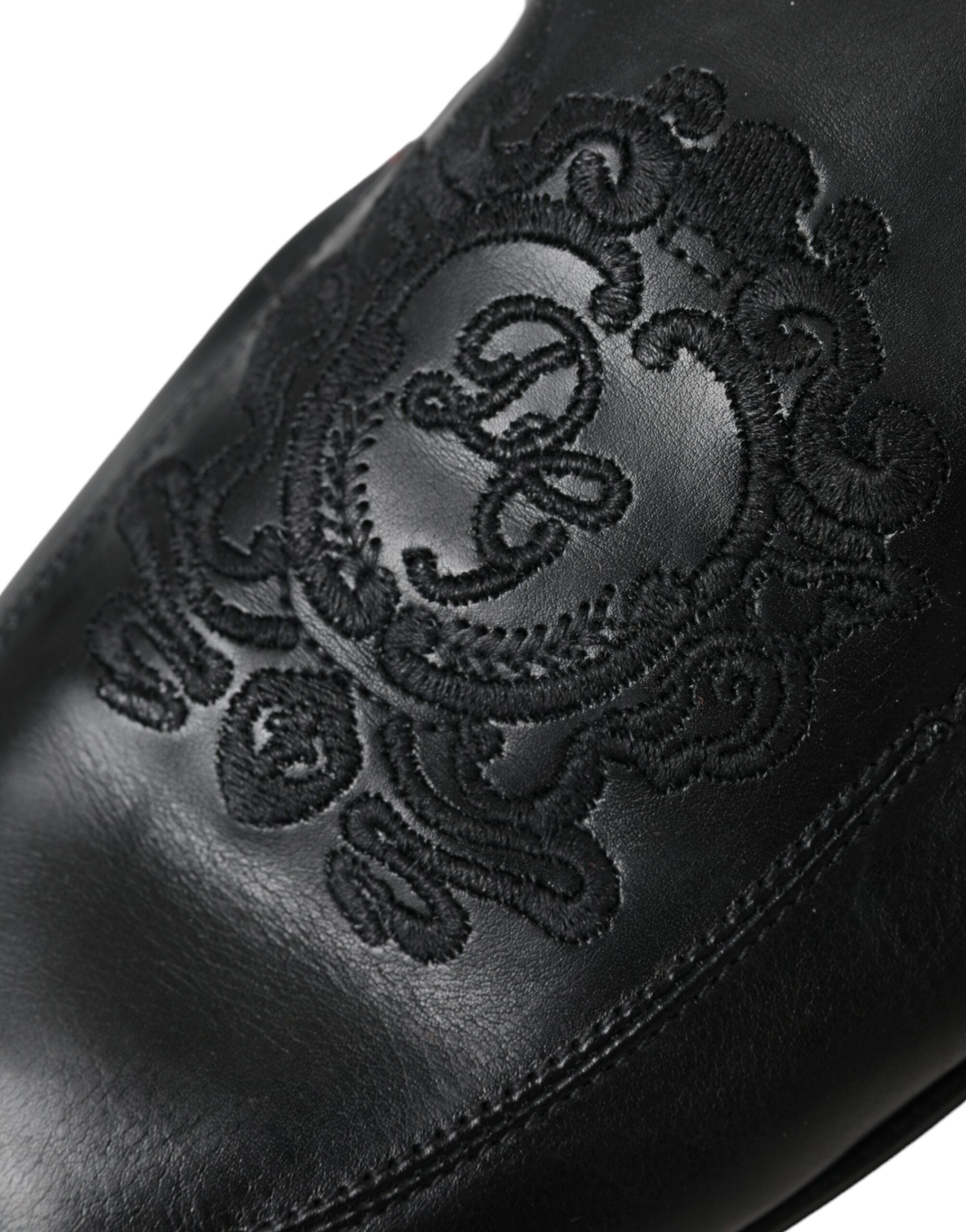 Dolce & Gabbana Black Logo Embroidered Leather Loafer Men Dress Shoes -   -  Dolce & Gabbana.