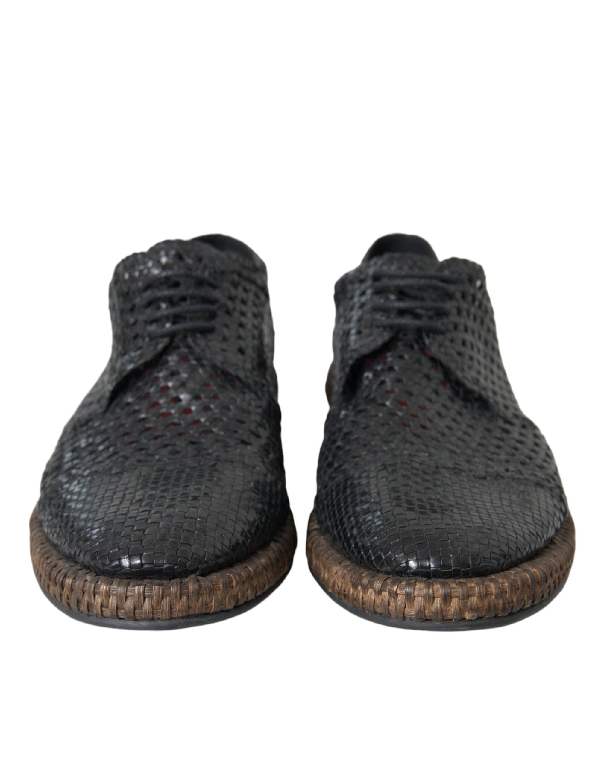 Dolce & Gabbana Black Woven Goat Leather Lace Up Derby Shoes -   -  Dolce & Gabbana.