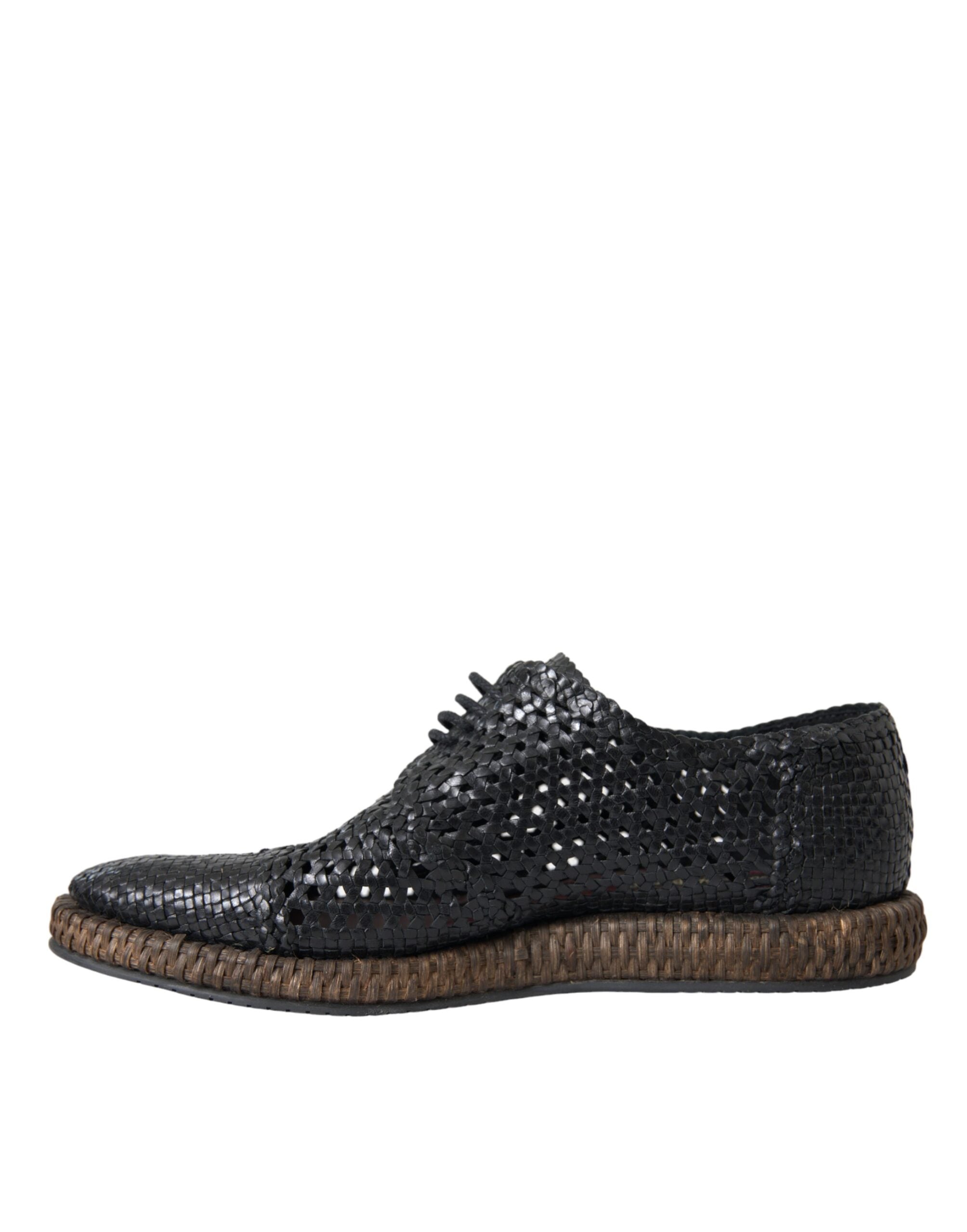 Dolce & Gabbana Black Woven Goat Leather Lace Up Derby Shoes -   -  Dolce & Gabbana.