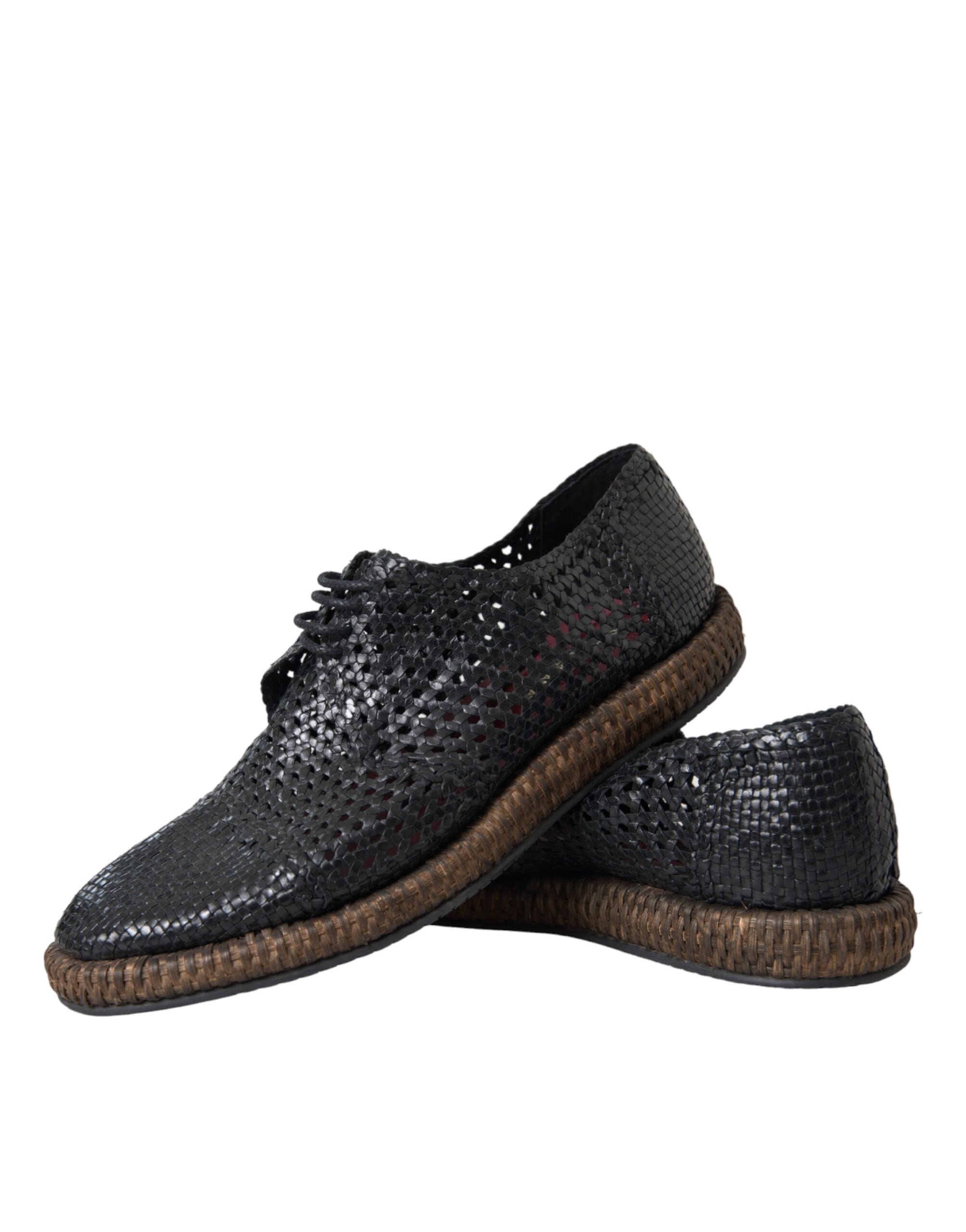 Dolce & Gabbana Black Woven Goat Leather Lace Up Derby Shoes -   -  Dolce & Gabbana.