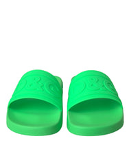 Dolce & Gabbana Green Leather Slides Sandals Beachwear Shoes -   -  Dolce & Gabbana.