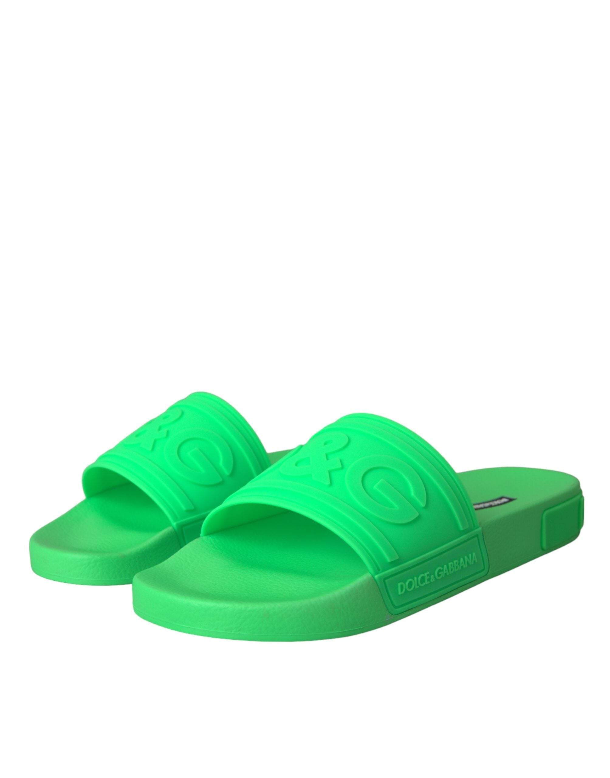 Dolce & Gabbana Green Leather Slides Sandals Beachwear Shoes -   -  Dolce & Gabbana.