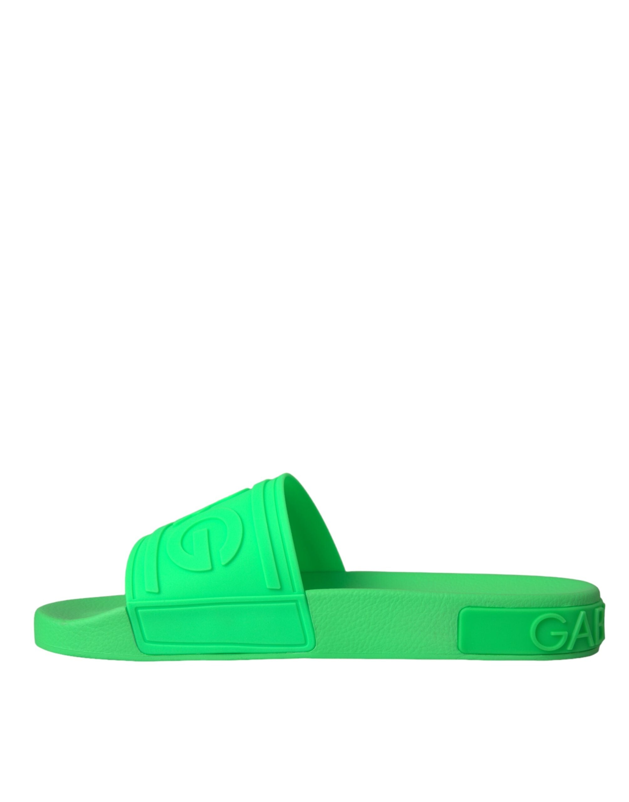 Dolce & Gabbana Green Leather Slides Sandals Beachwear Shoes -   -  Dolce & Gabbana.