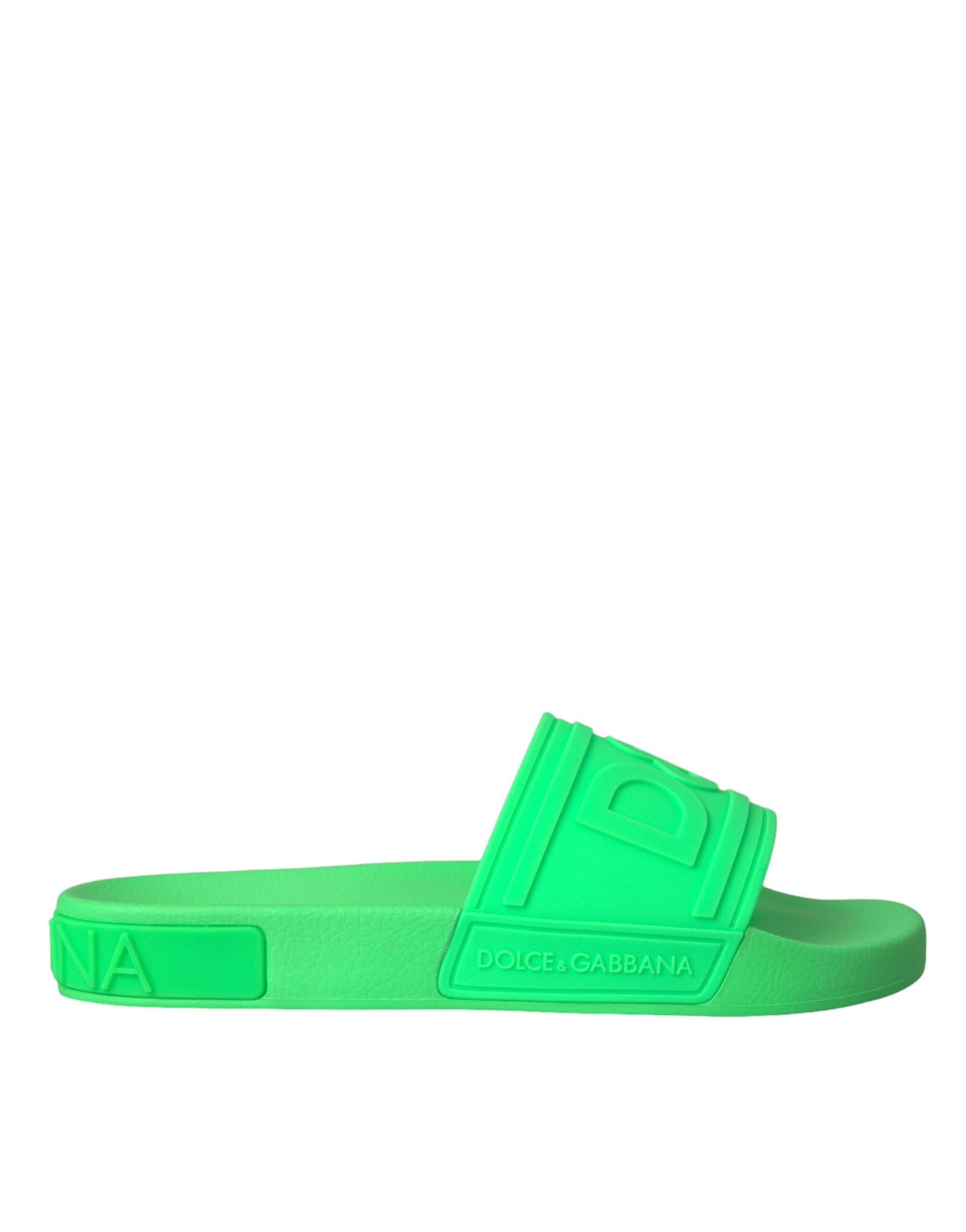 Dolce & Gabbana Green Leather Slides Sandals Beachwear Shoes -   -  Dolce & Gabbana.