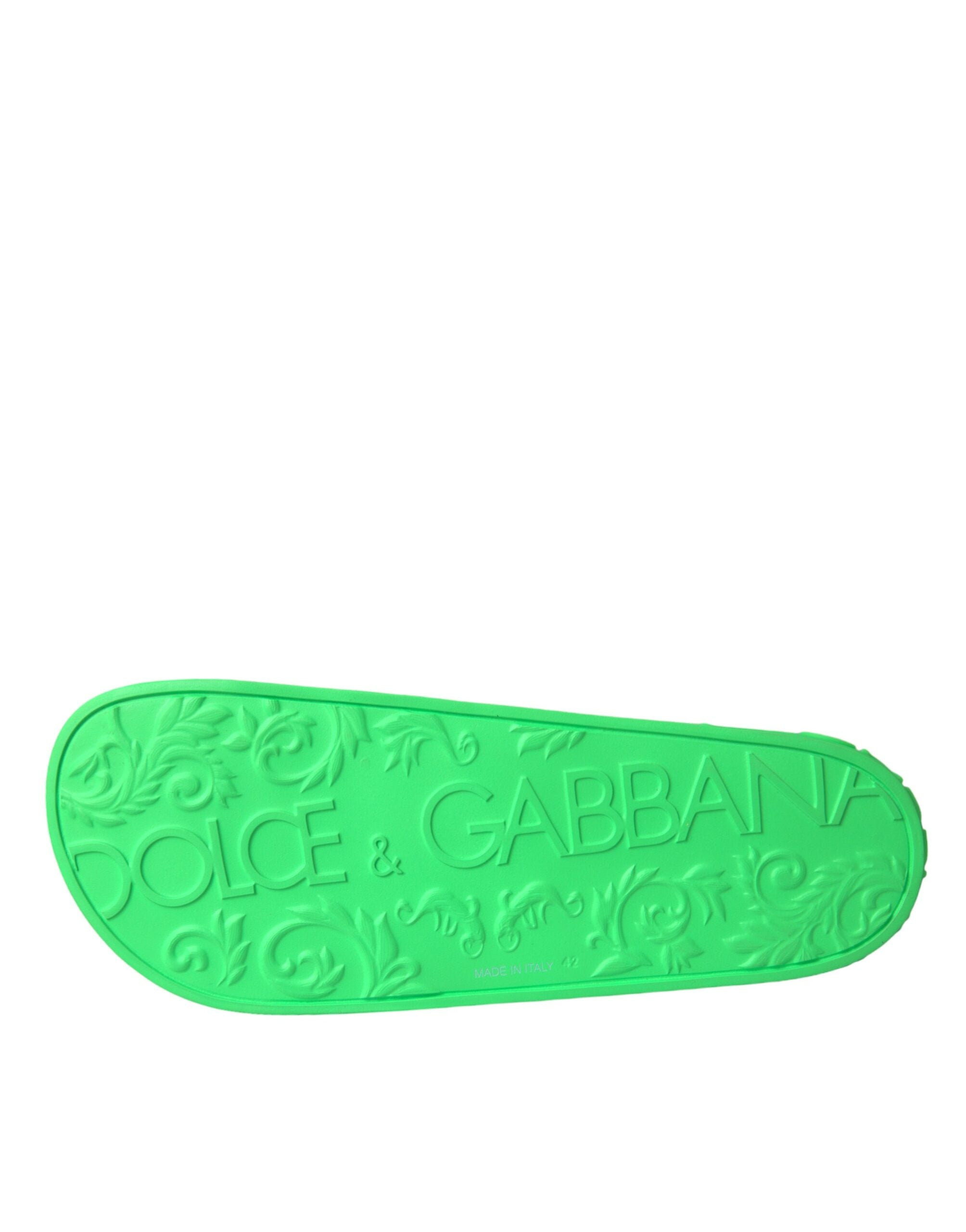 Dolce & Gabbana Green Leather Slides Sandals Beachwear Shoes -   -  Dolce & Gabbana.