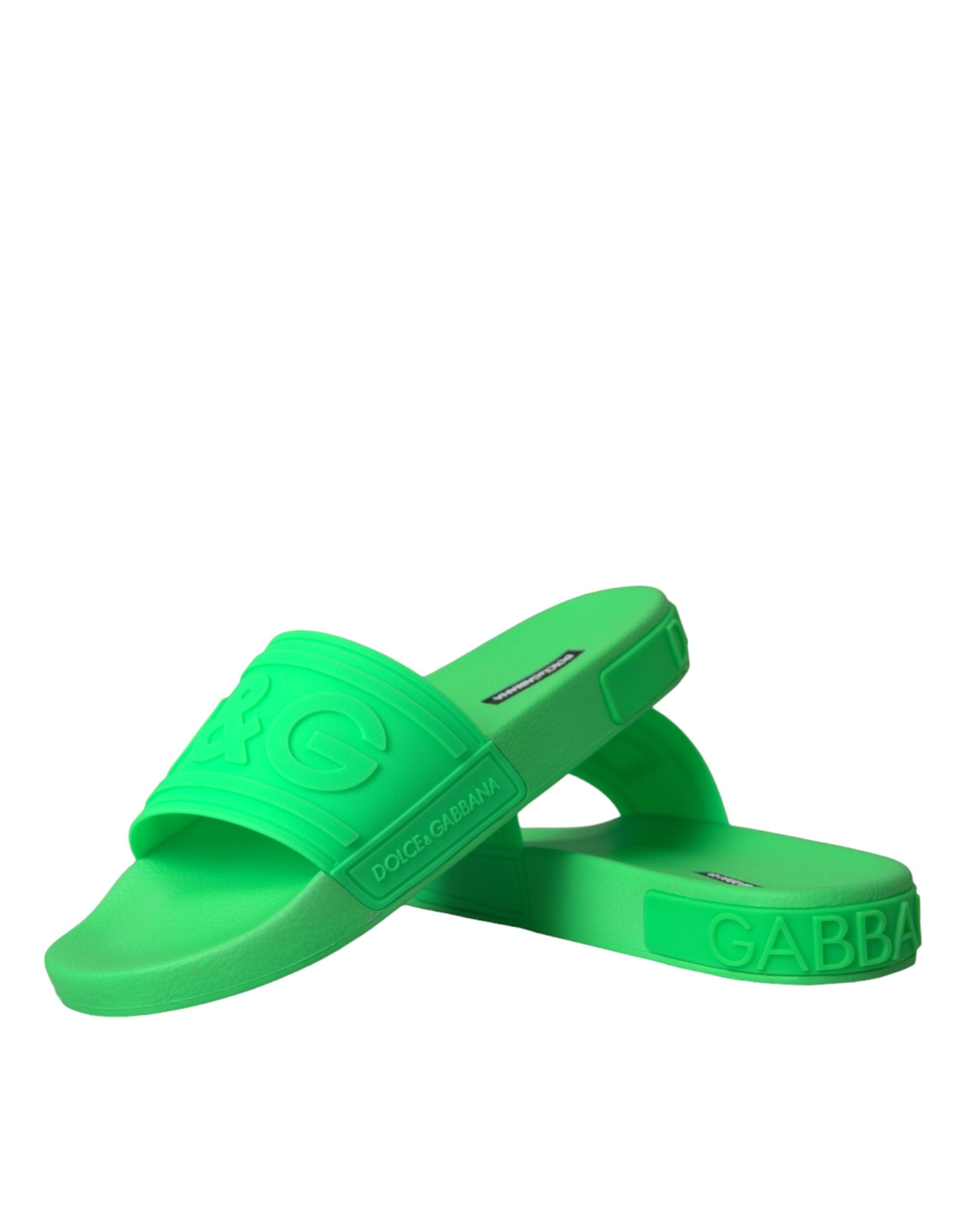 Dolce & Gabbana Green Leather Slides Sandals Beachwear Shoes -   -  Dolce & Gabbana.