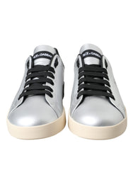 Dolce & Gabbana Silver Portofino Calf Leather Sneakers Men Shoes -   -  Dolce & Gabbana.
