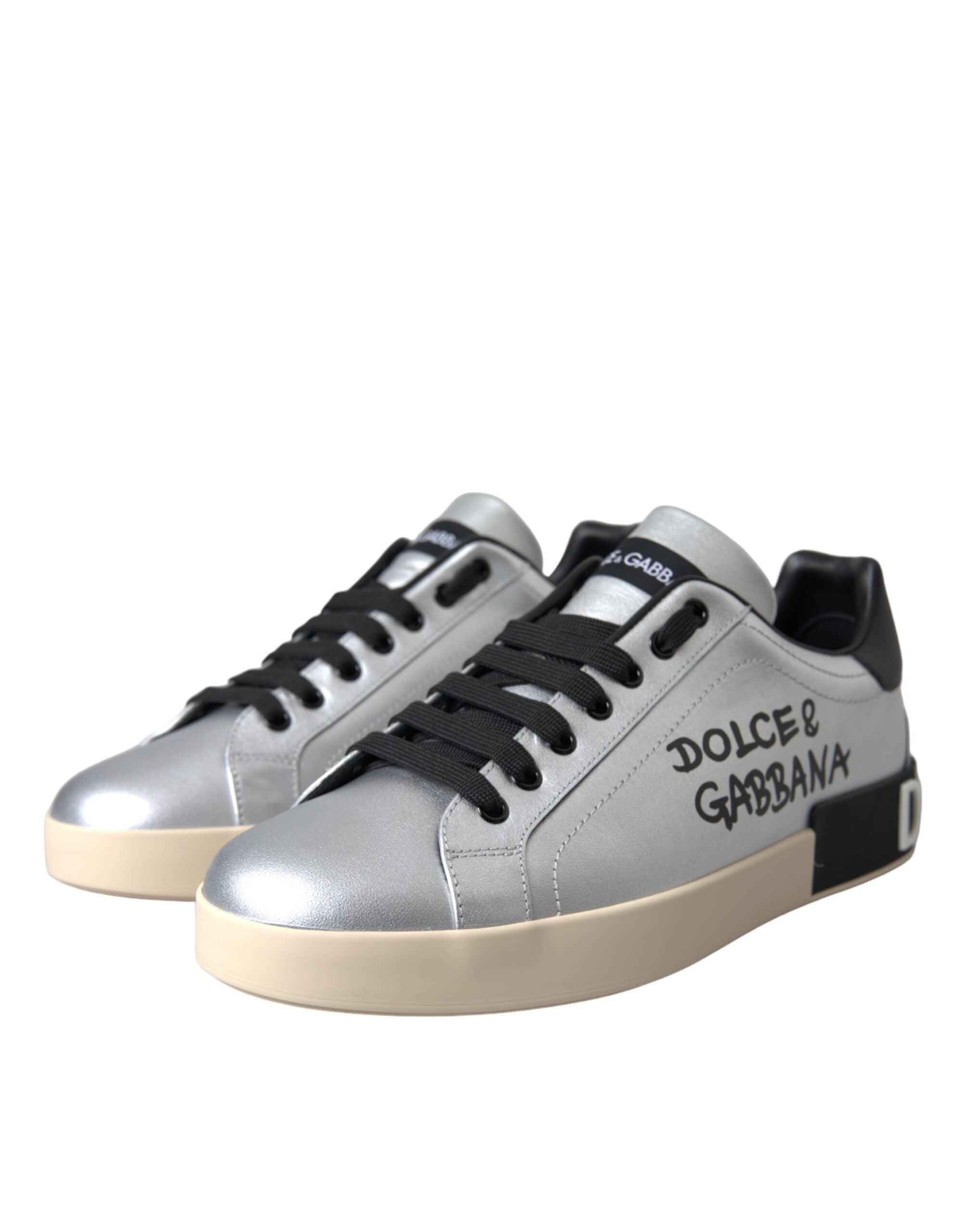 Dolce & Gabbana Silver Portofino Calf Leather Sneakers Men Shoes -   -  Dolce & Gabbana.